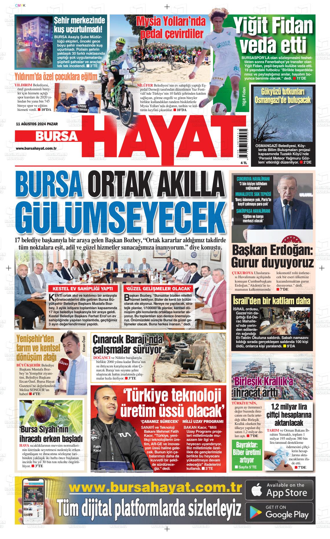 11 Ağustos 2024 Bursa Hayat Gazete Manşeti