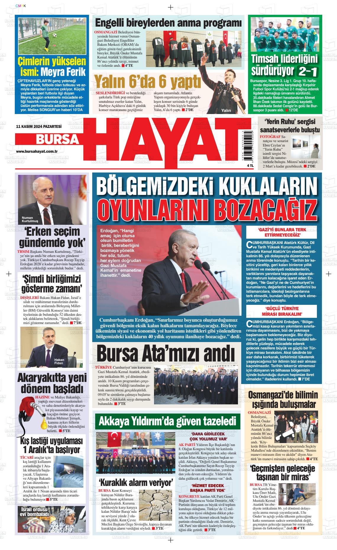 11 Kasım 2024 Bursa Hayat Gazete Manşeti