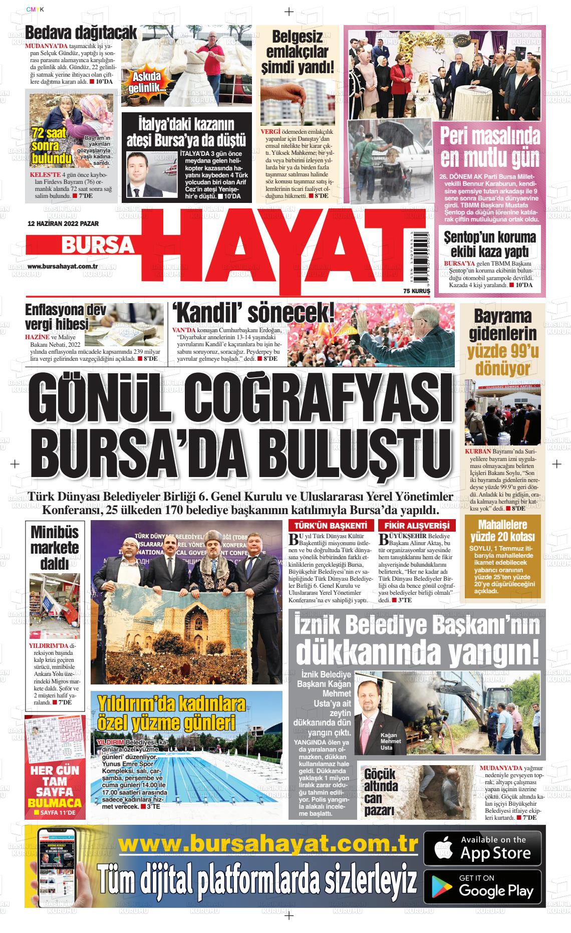 12 Haziran 2022 Bursa Hayat Gazete Manşeti