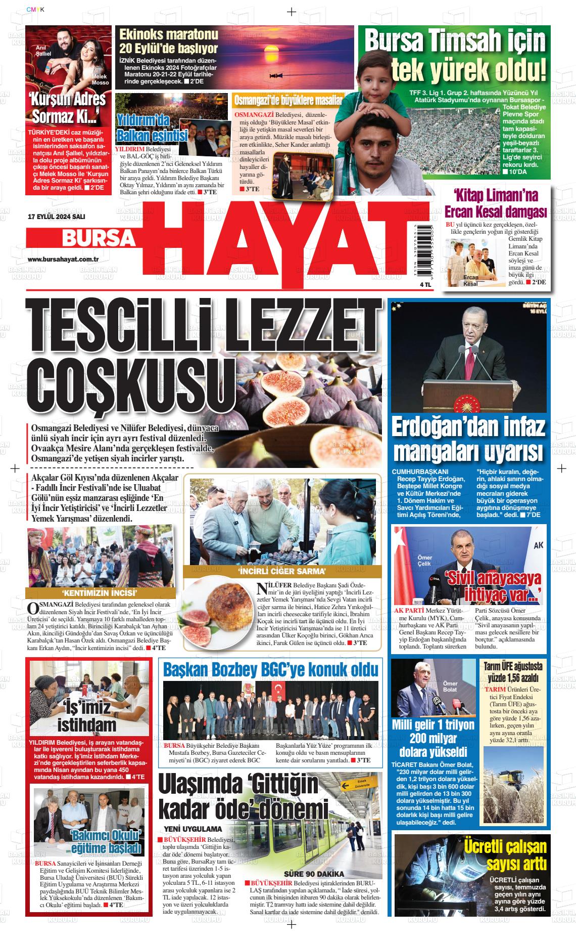 17 Eylül 2024 Bursa Hayat Gazete Manşeti