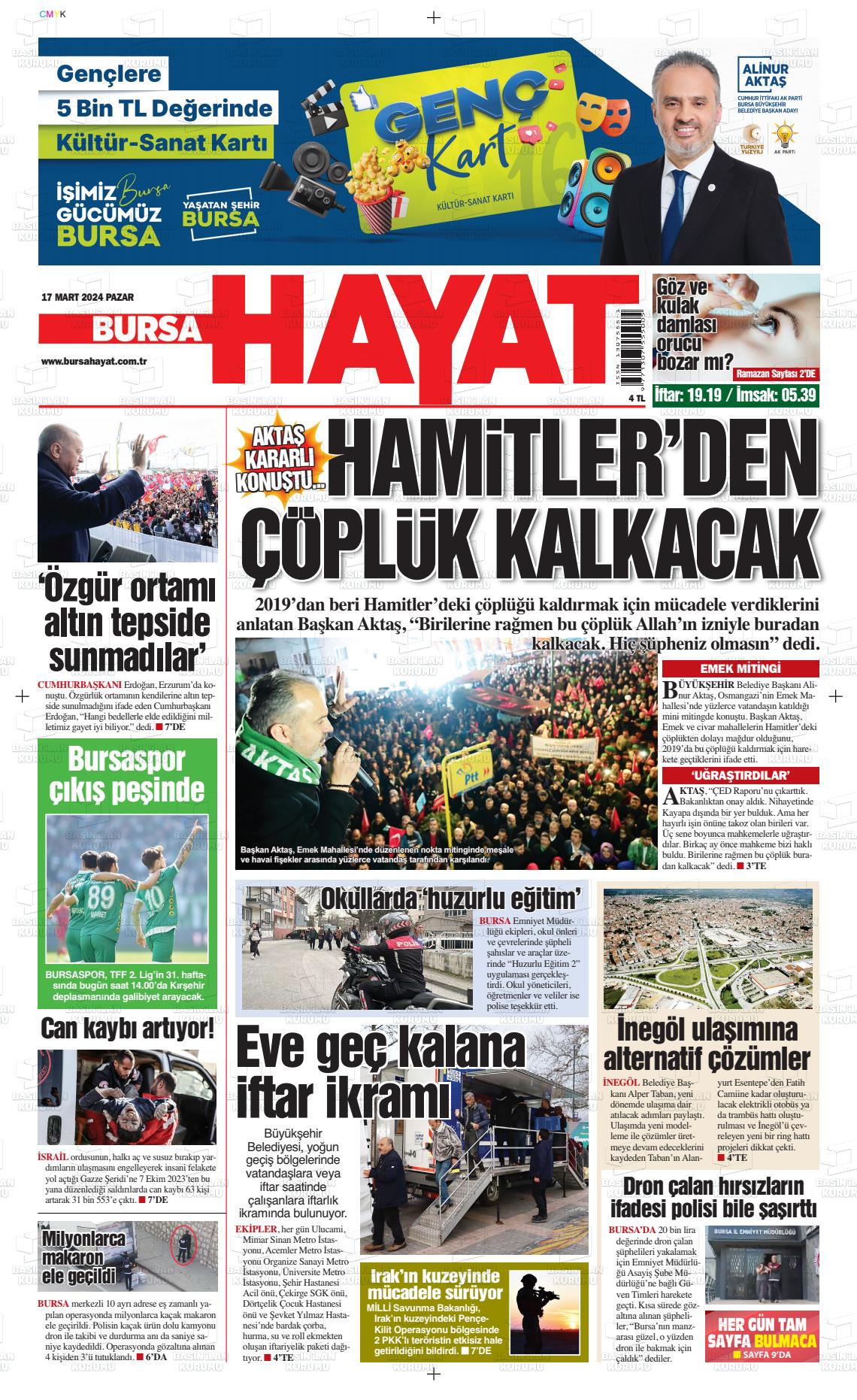 17 Mart 2024 Bursa Hayat Gazete Manşeti