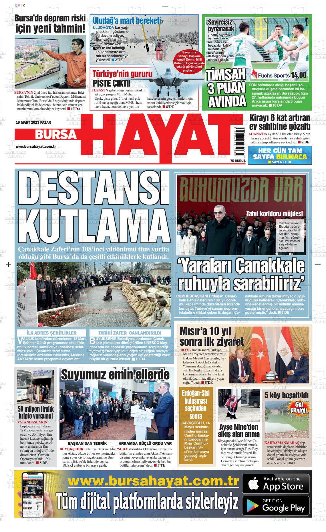 19 Mart 2023 Bursa Hayat Gazete Manşeti