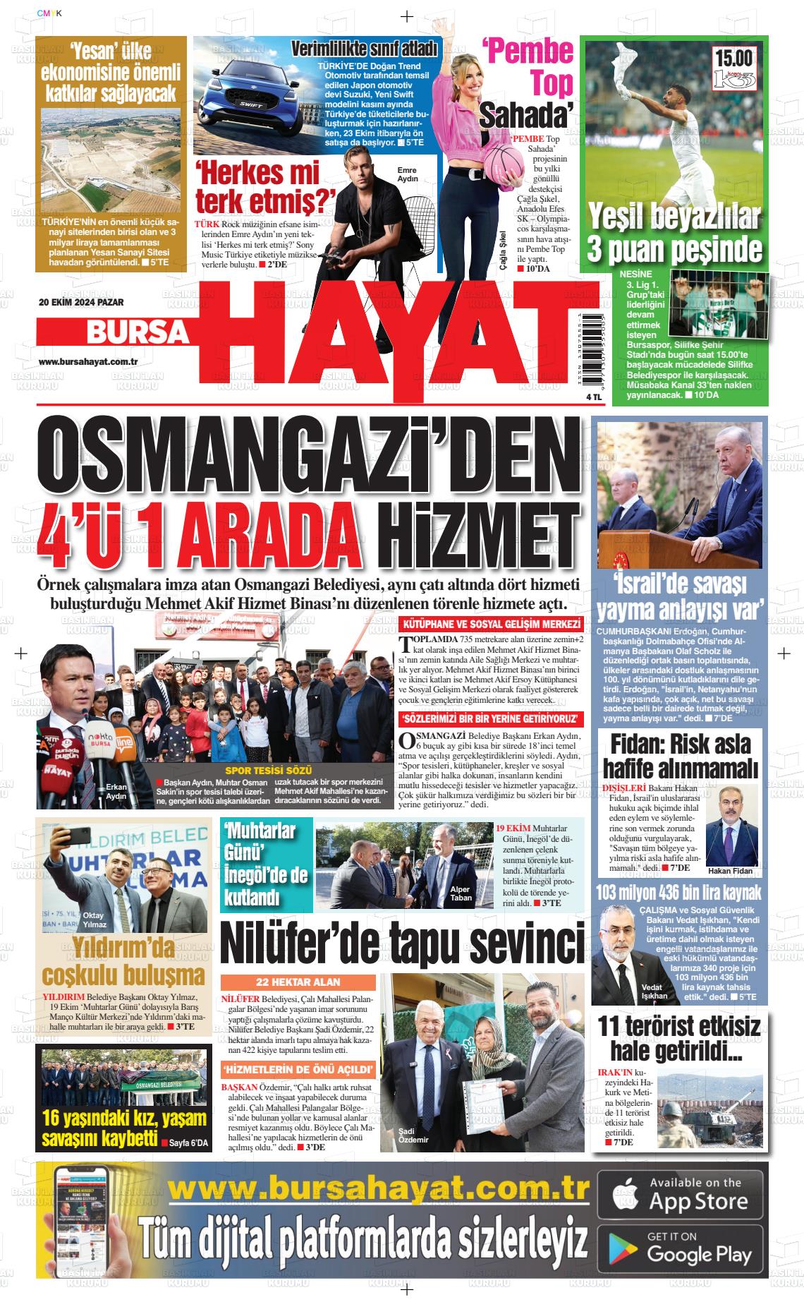 21 Ekim 2024 Bursa Hayat Gazete Manşeti