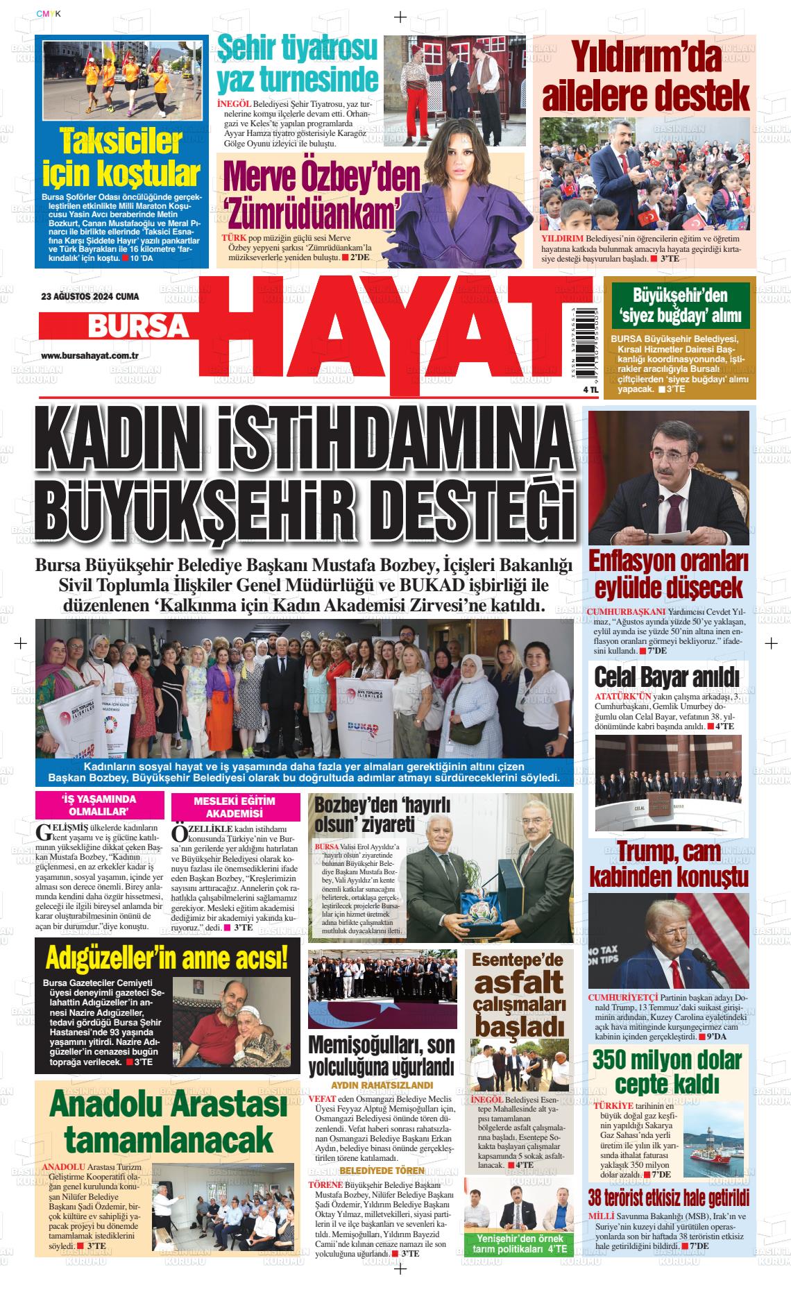 23 Ağustos 2024 Bursa Hayat Gazete Manşeti