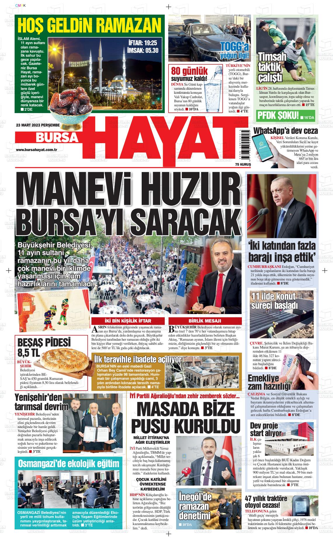 23 Mart 2023 Bursa Hayat Gazete Manşeti