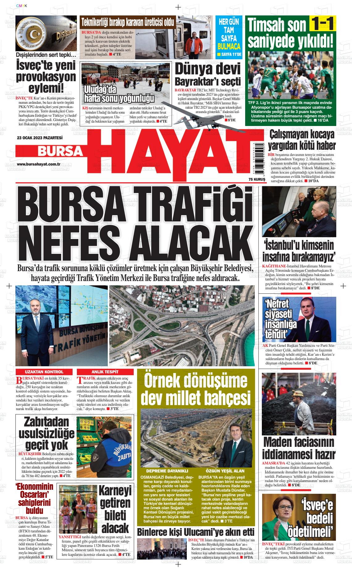 23 Ocak 2023 Bursa Hayat Gazete Manşeti