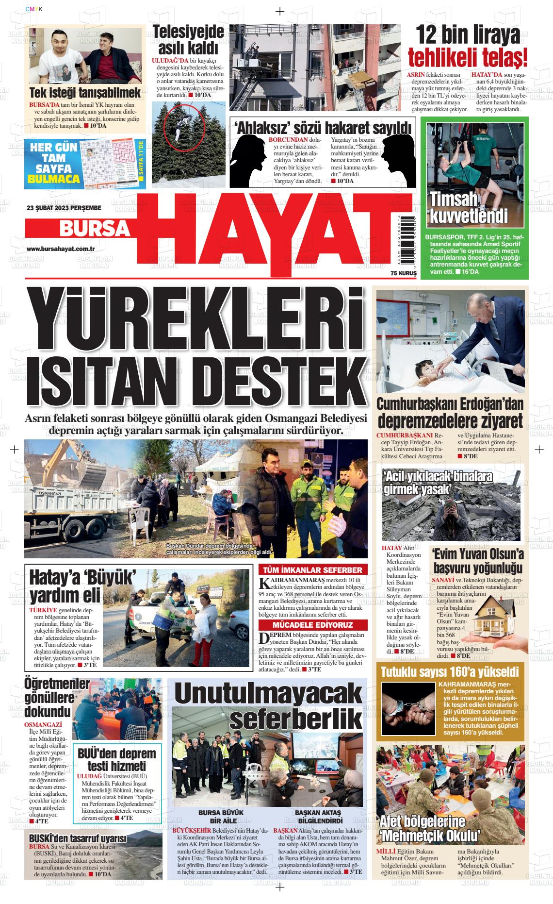 09 Mart 2023 Bursa Hayat Gazete Manşeti