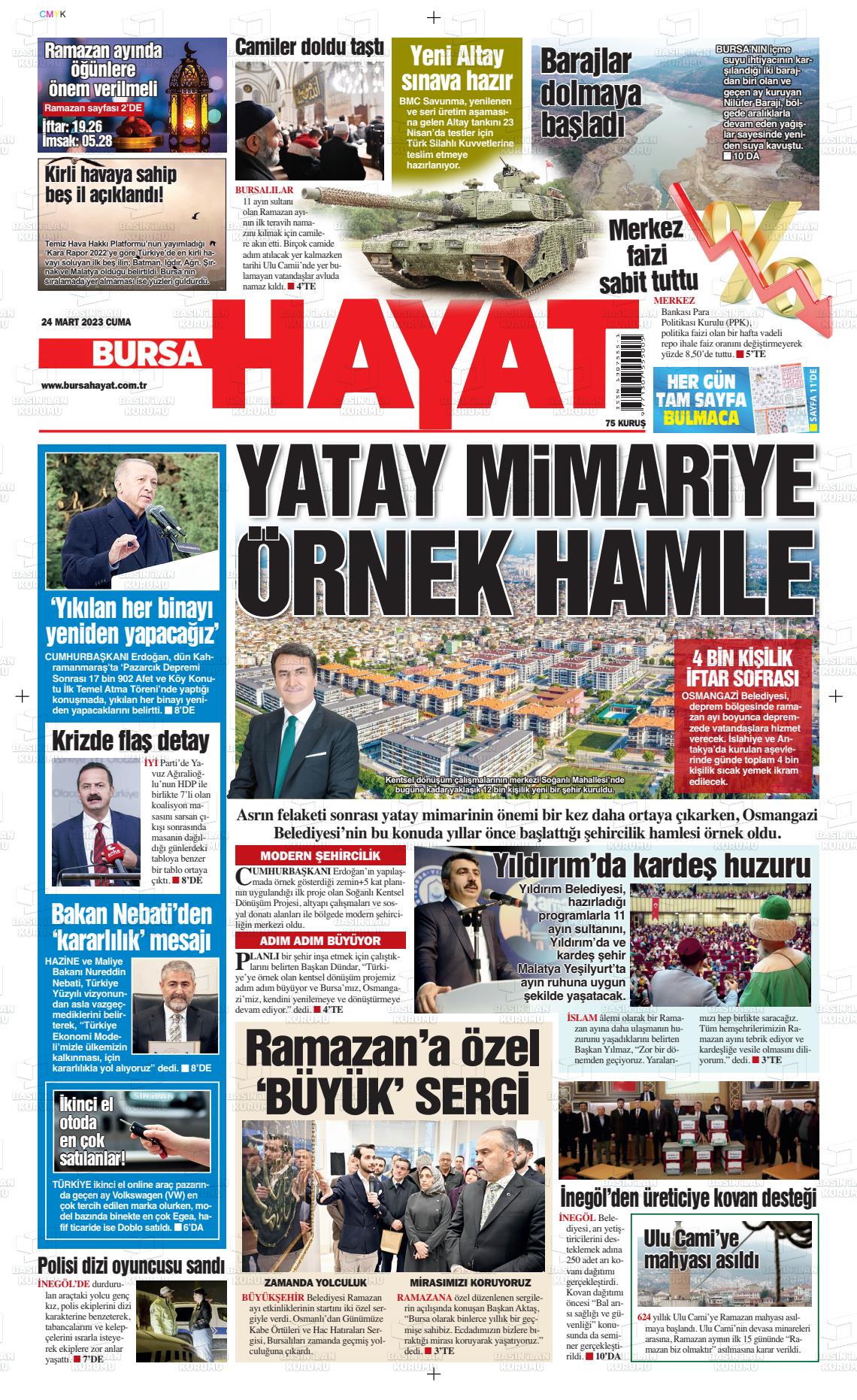 24 Mart 2023 Bursa Hayat Gazete Manşeti