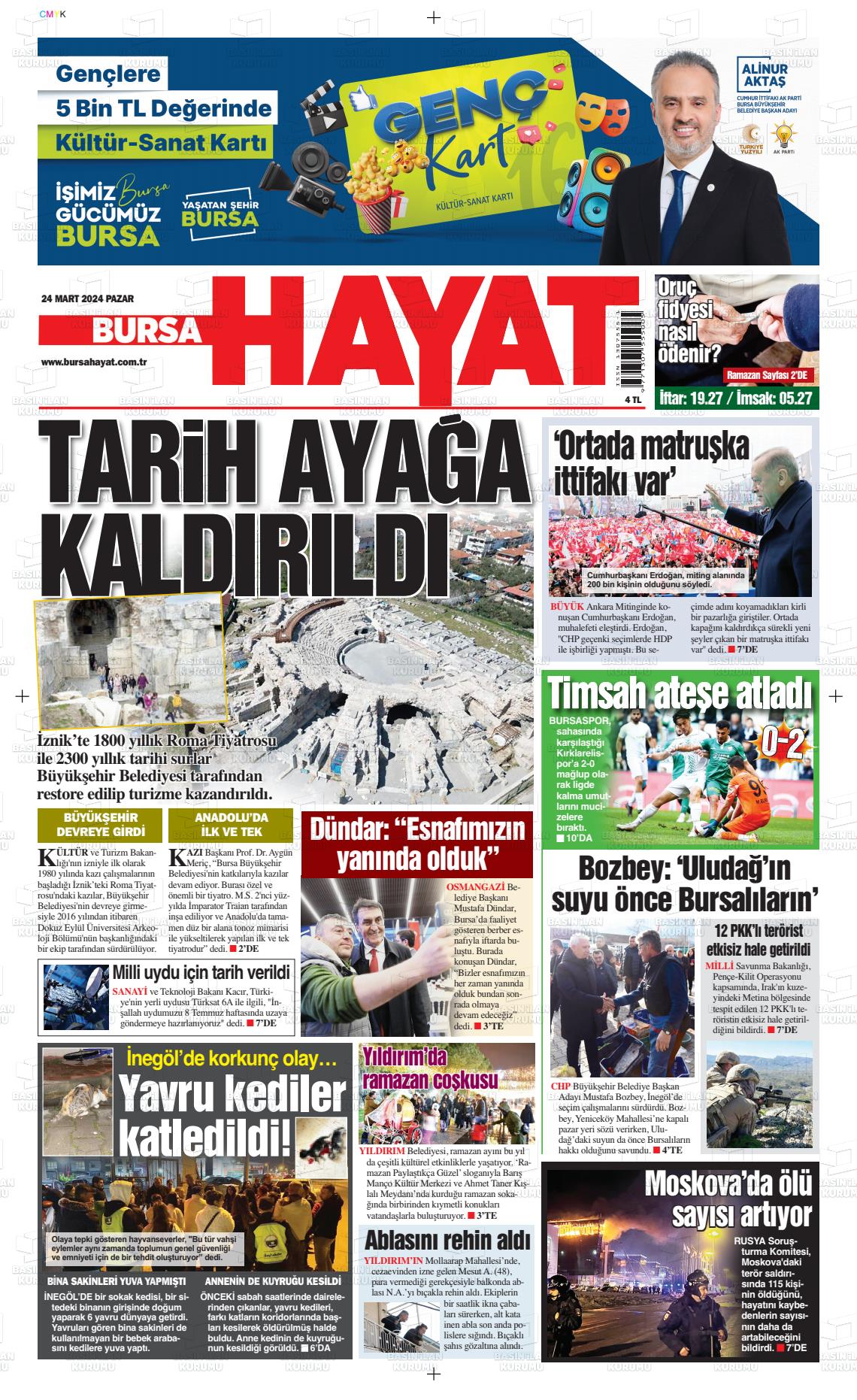 24 Mart 2024 Bursa Hayat Gazete Manşeti