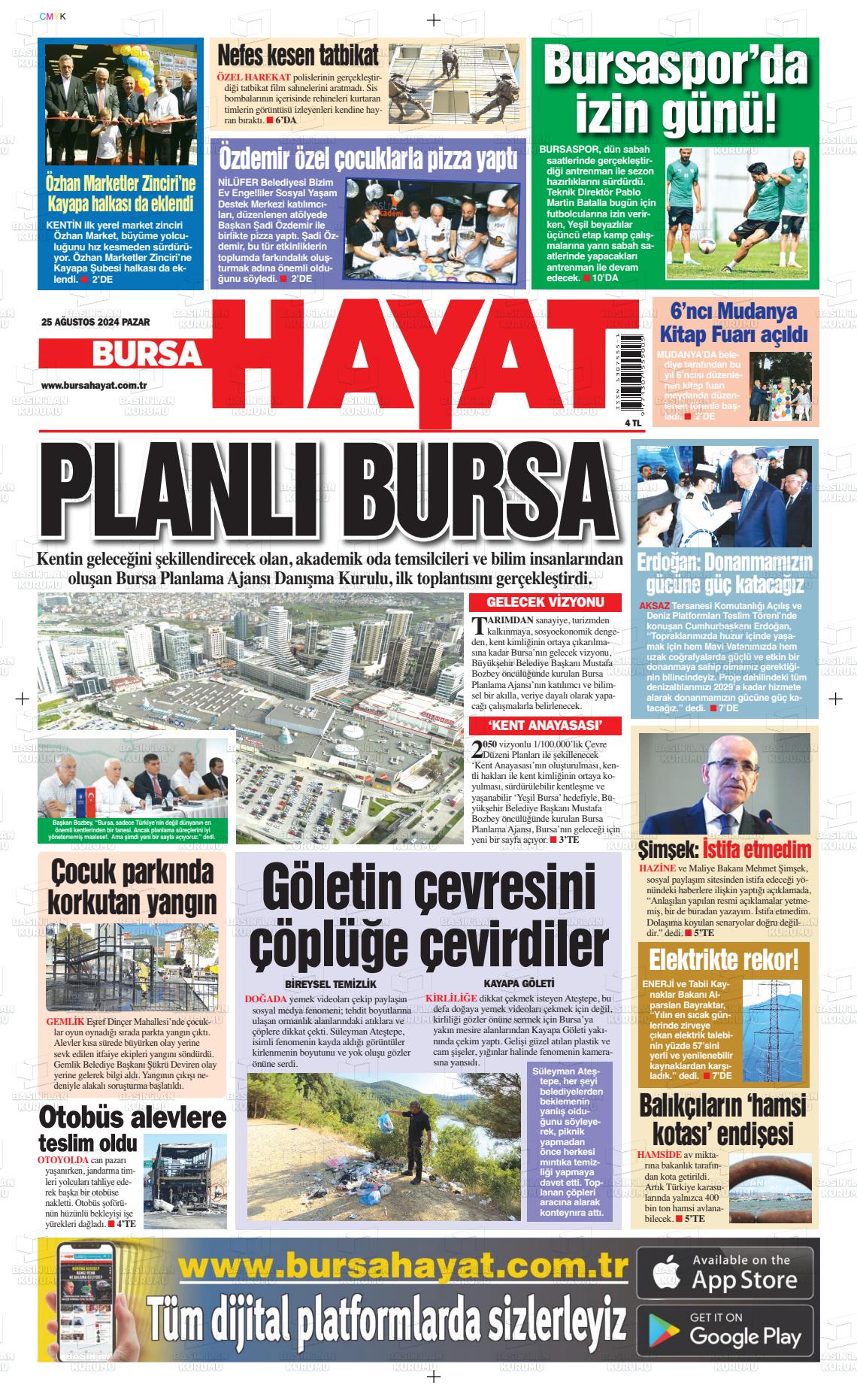 25 Ağustos 2024 Bursa Hayat Gazete Manşeti