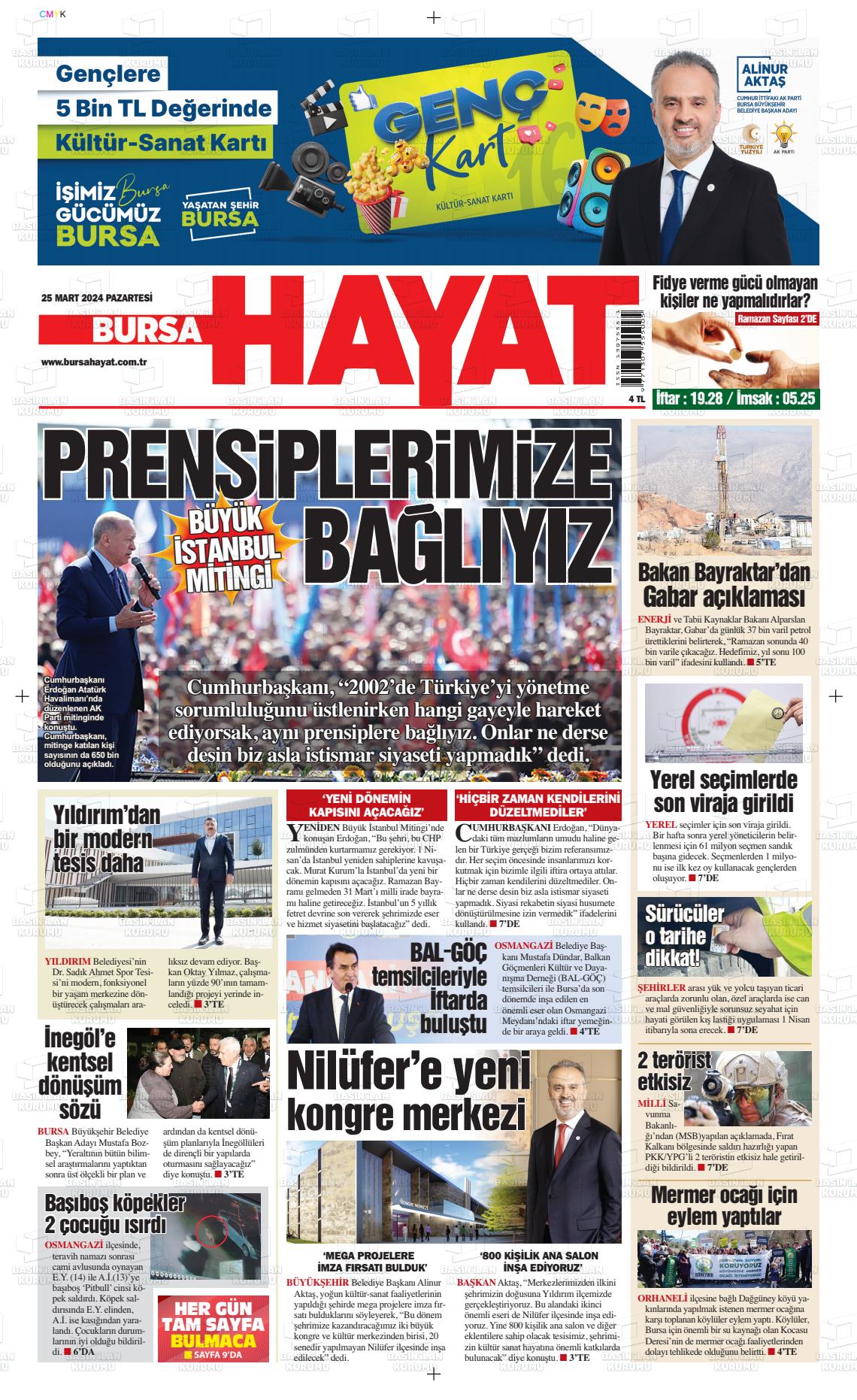 25 Mart 2024 Bursa Hayat Gazete Manşeti