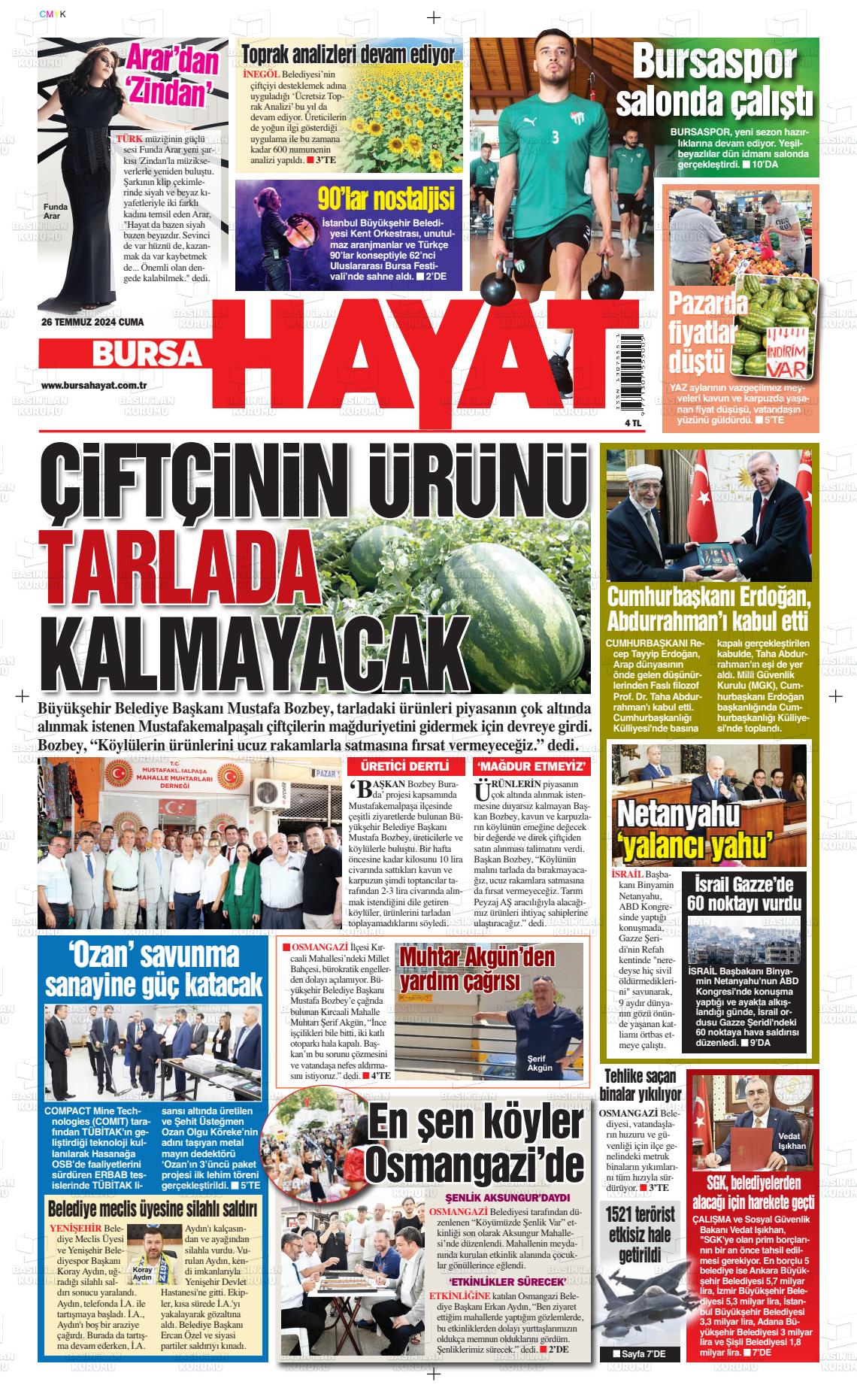 27 Temmuz 2024 Bursa Hayat Gazete Manşeti