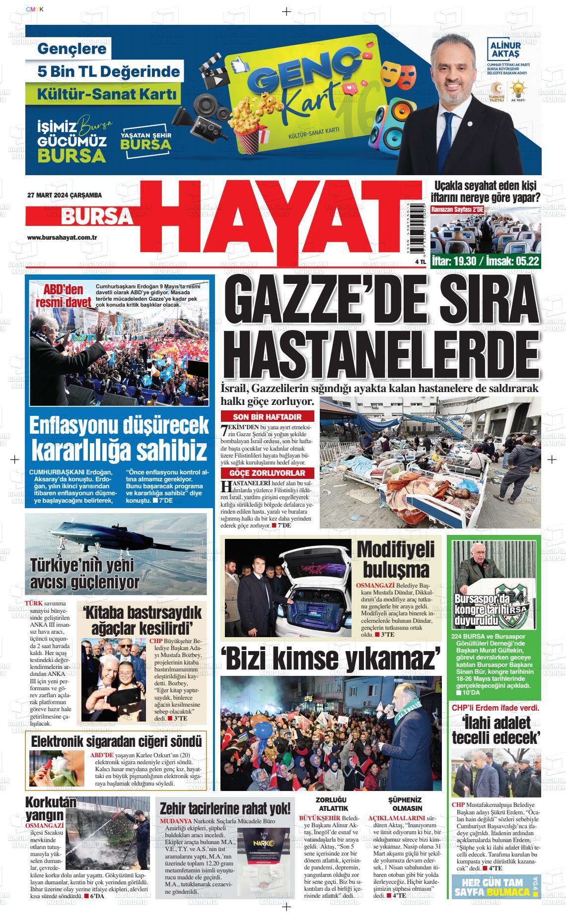 27 Mart 2024 Bursa Hayat Gazete Manşeti