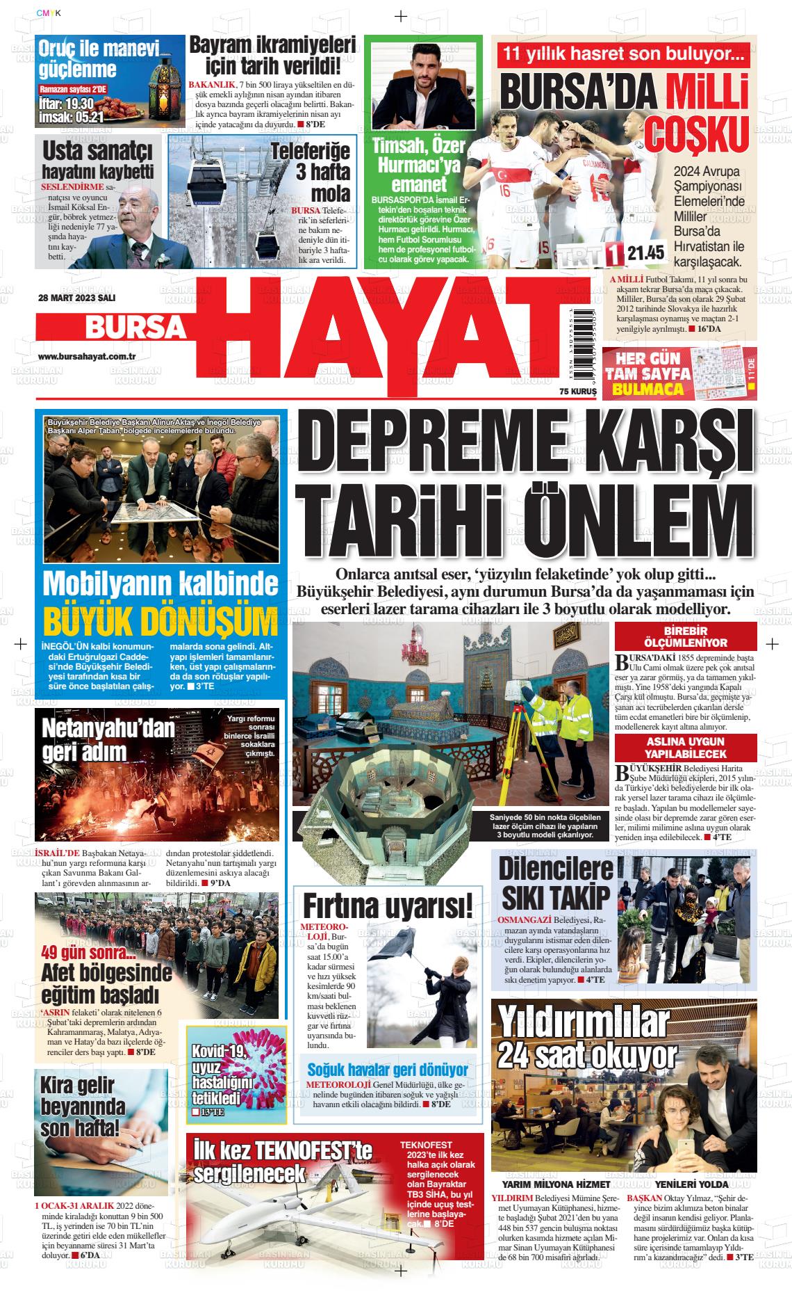 28 Mart 2023 Bursa Hayat Gazete Manşeti