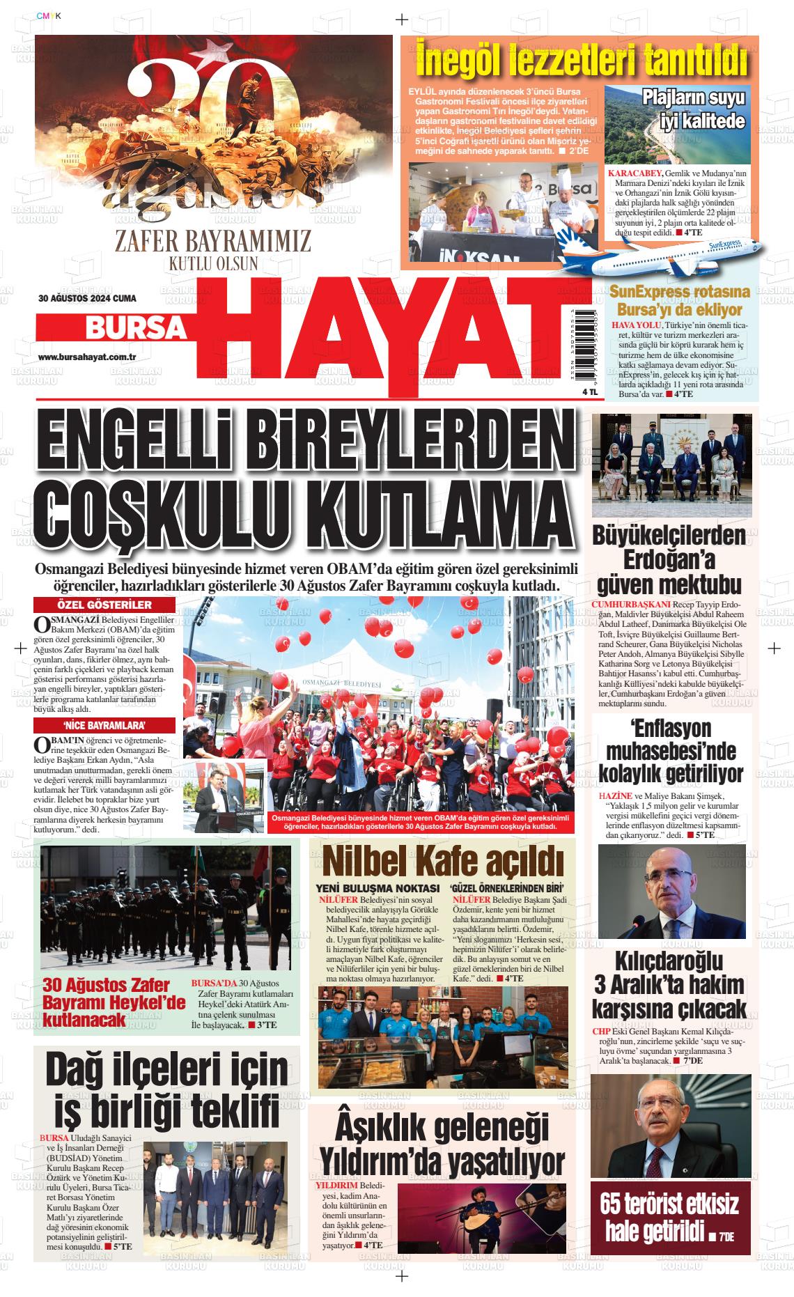 30 Ağustos 2024 Bursa Hayat Gazete Manşeti