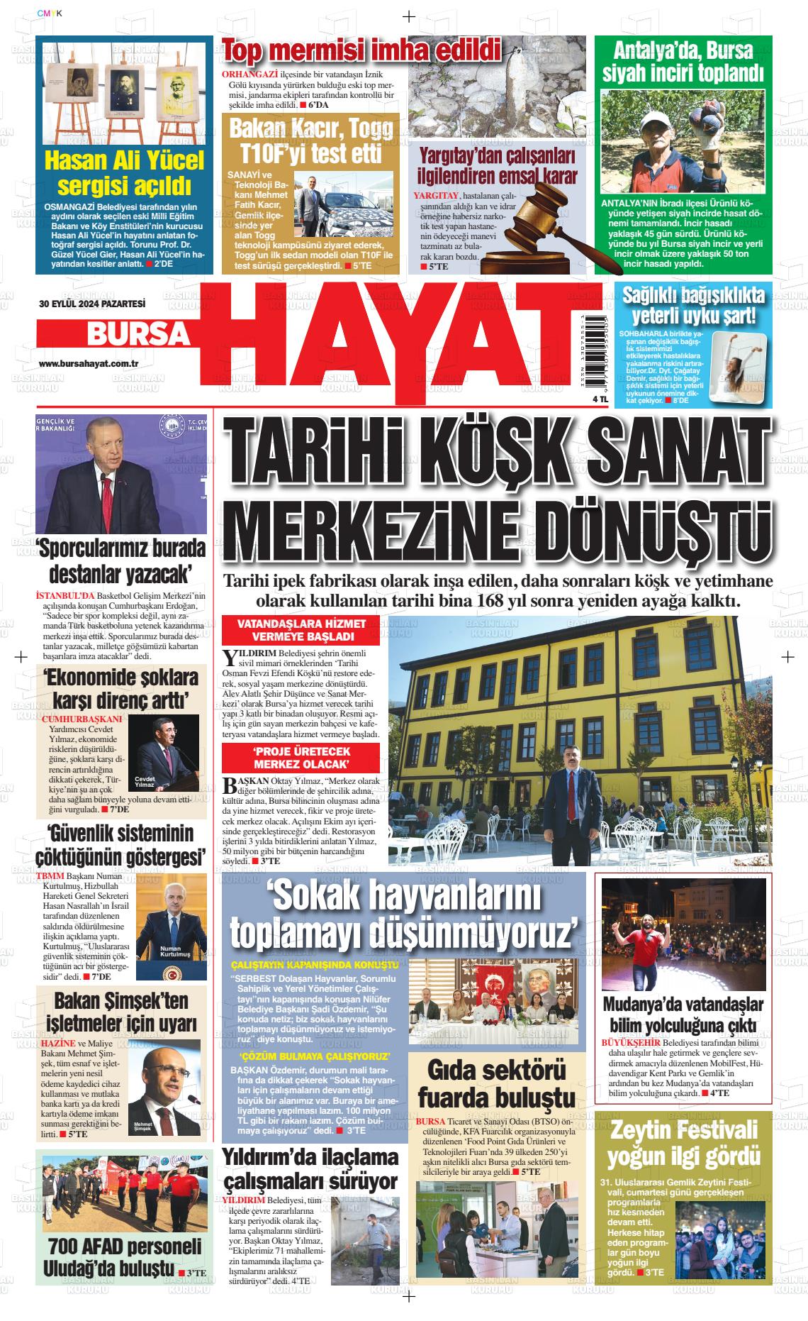 30 Eylül 2024 Bursa Hayat Gazete Manşeti