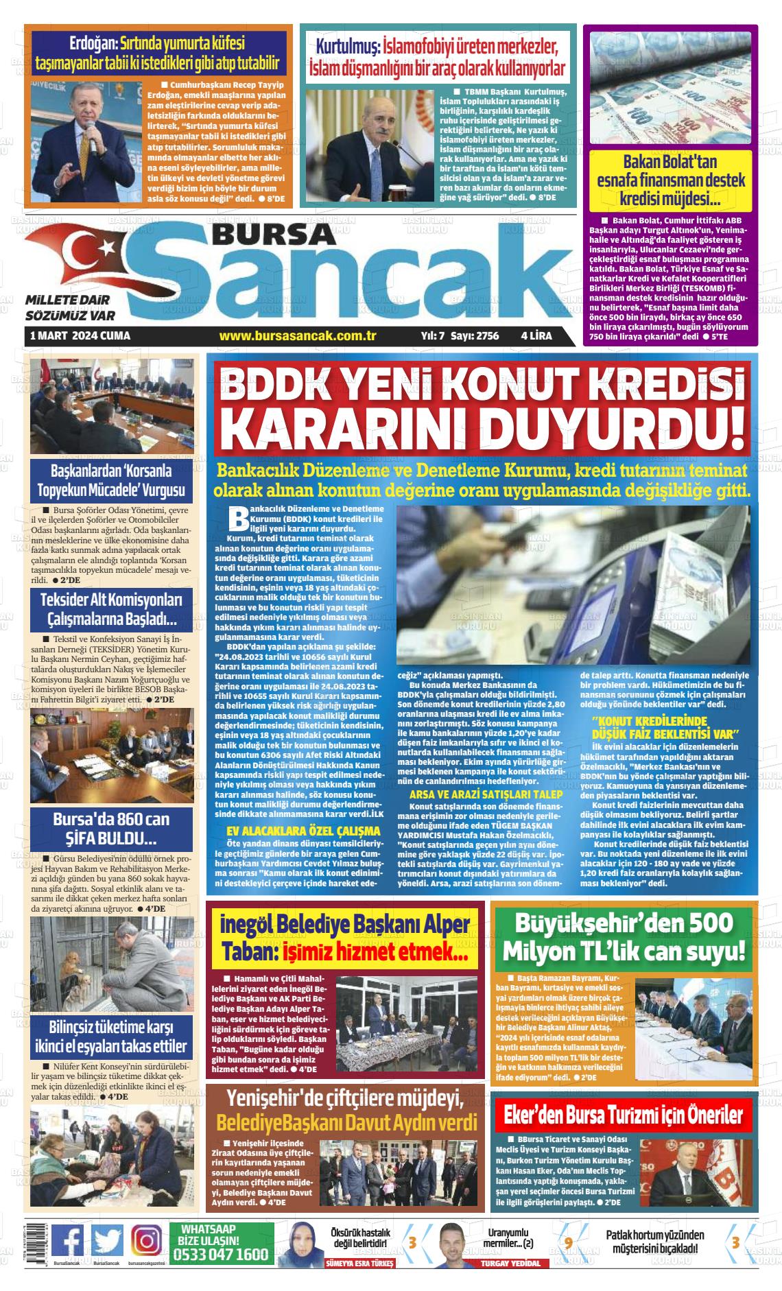 01 Mart 2024 Bursa Sancak Gazete Manşeti