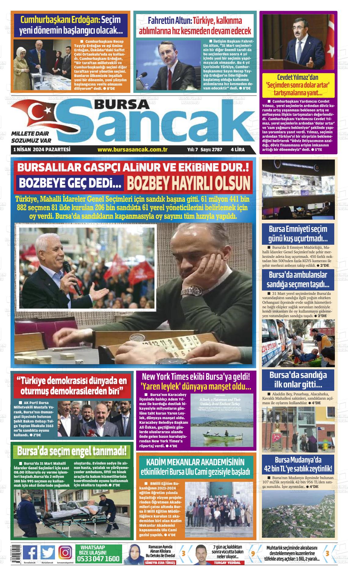 01 Nisan 2024 Bursa Sancak Gazete Manşeti