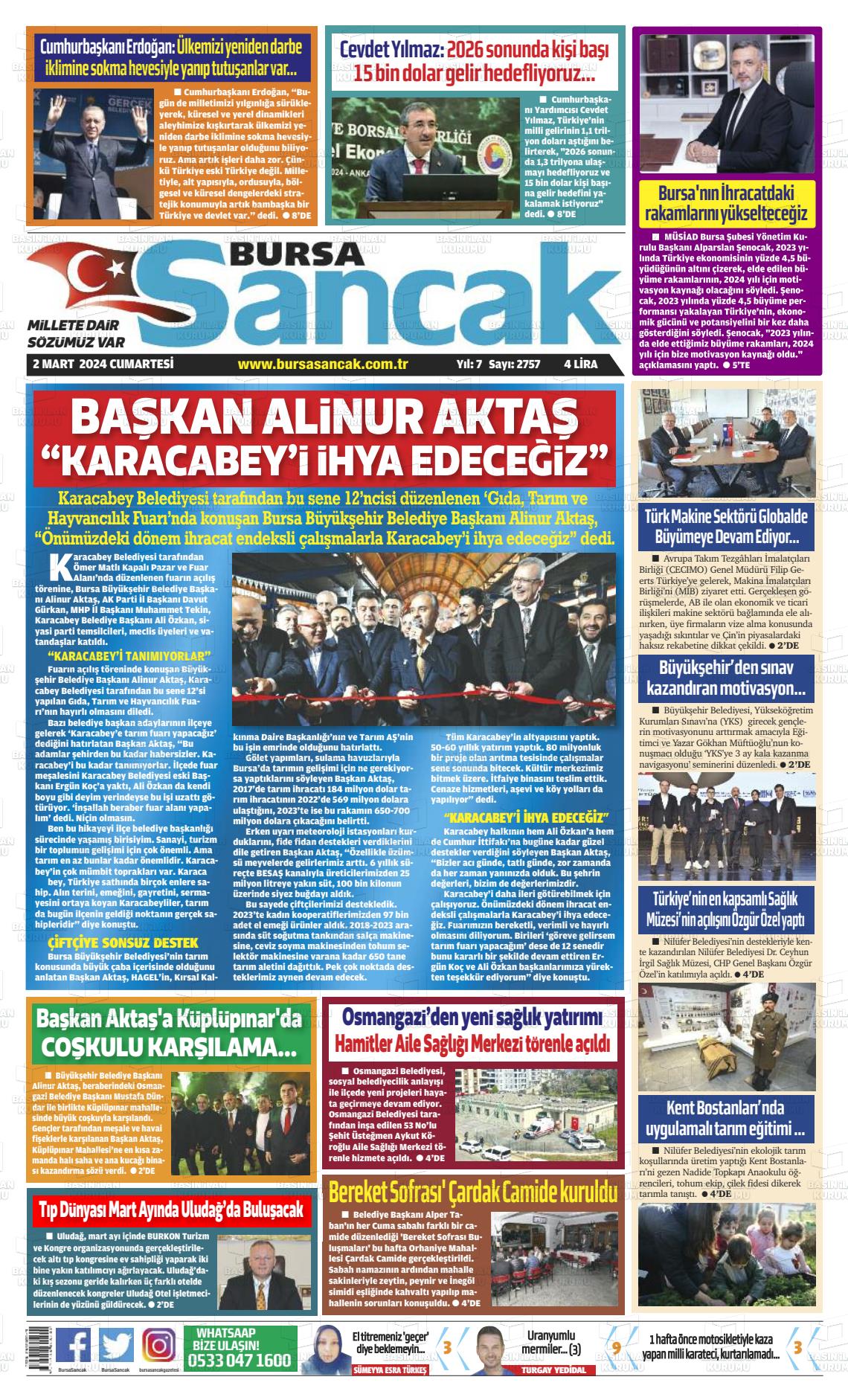 02 Mart 2024 Bursa Sancak Gazete Manşeti