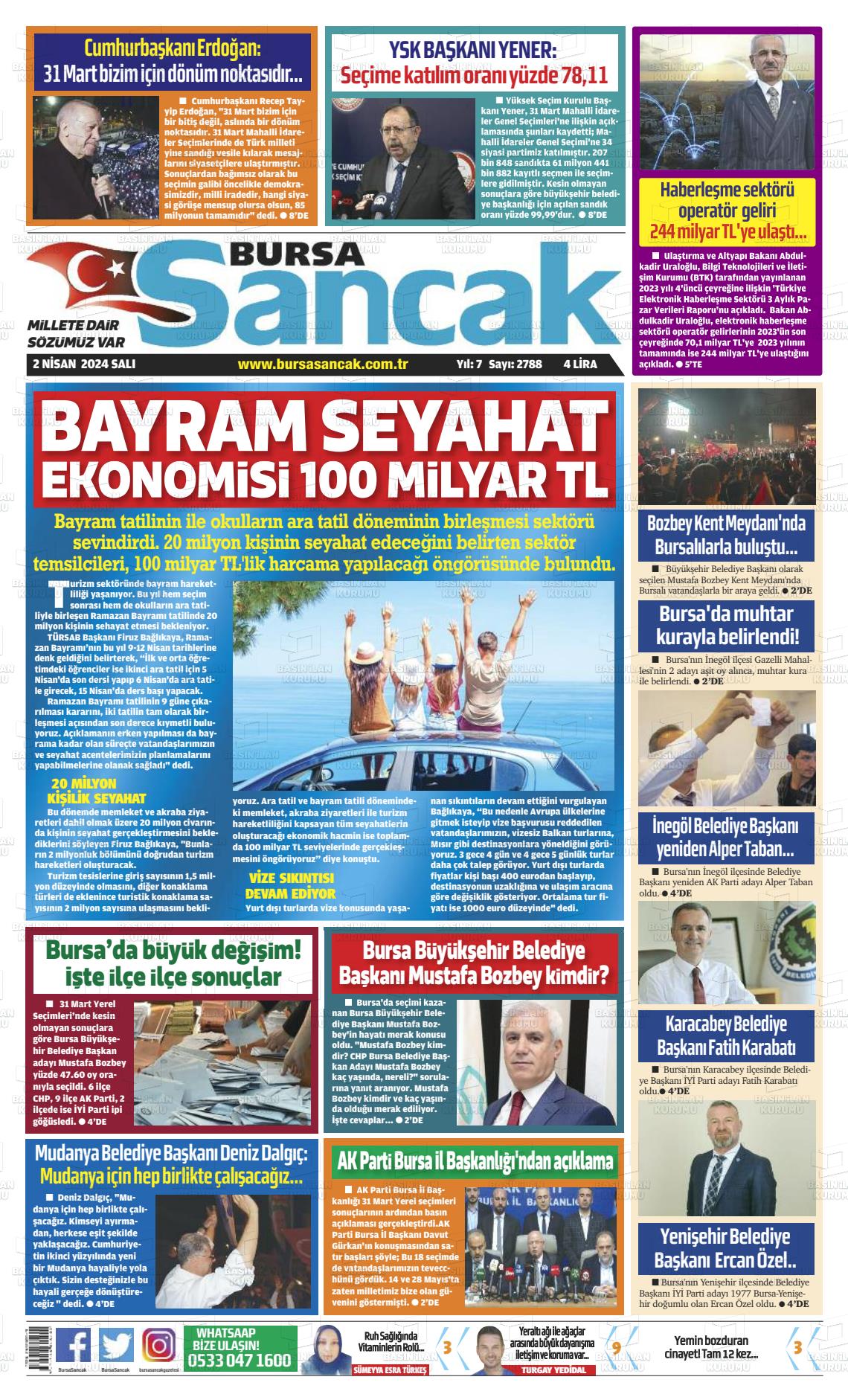 02 Nisan 2024 Bursa Sancak Gazete Manşeti