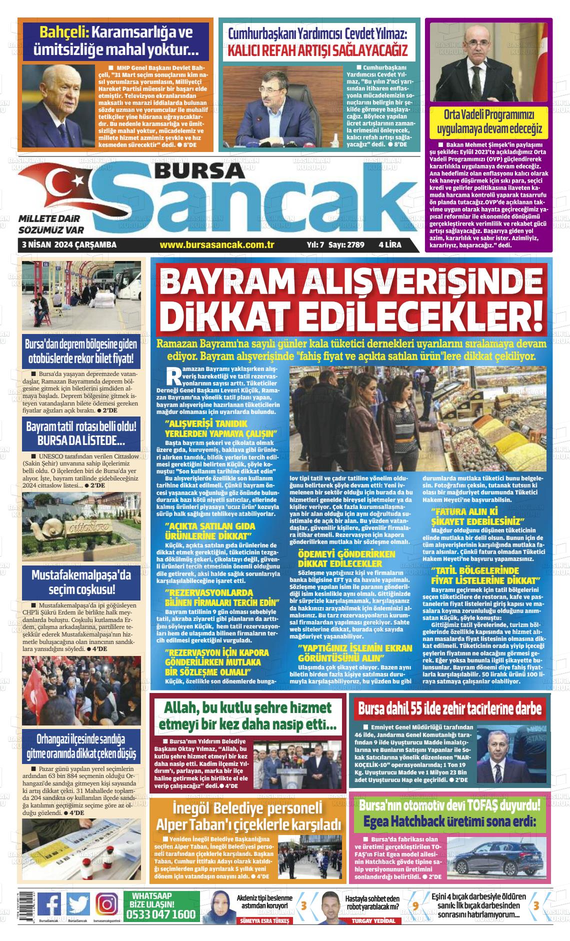 03 Nisan 2024 Bursa Sancak Gazete Manşeti