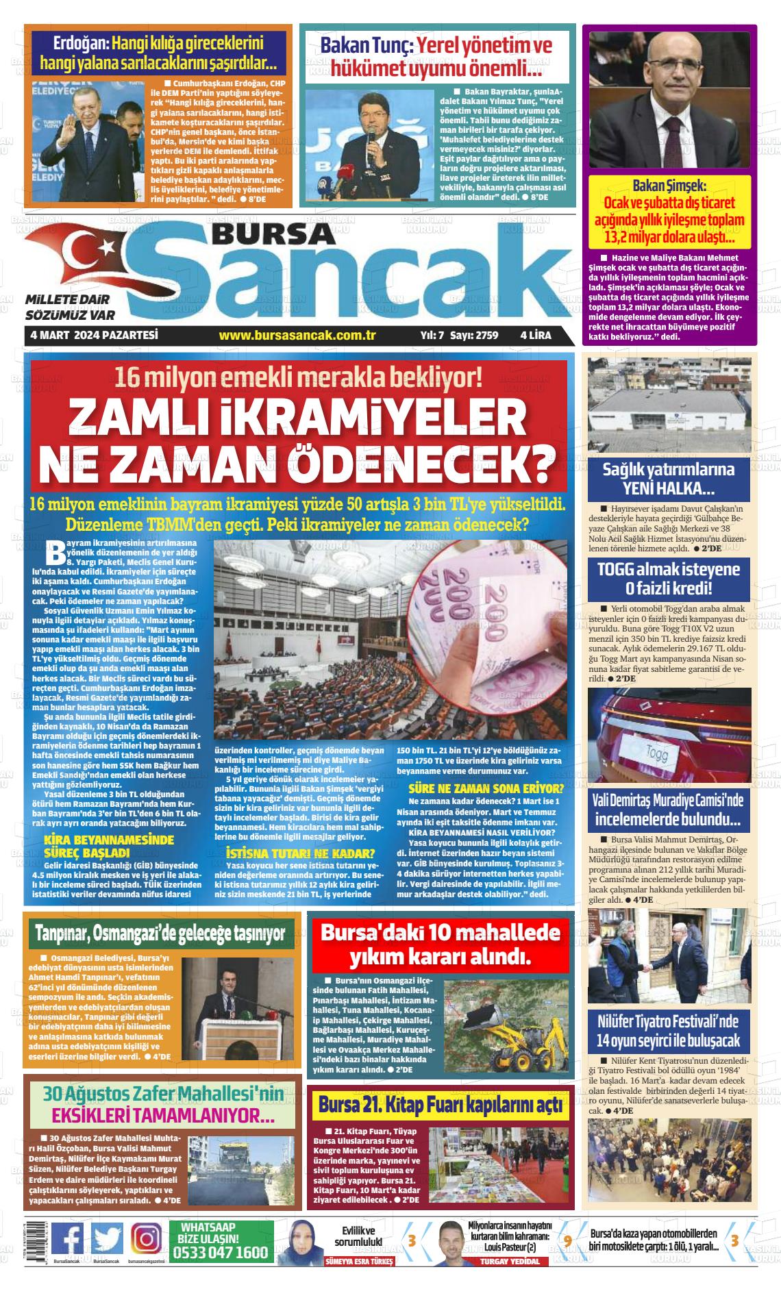 04 Mart 2024 Bursa Sancak Gazete Manşeti