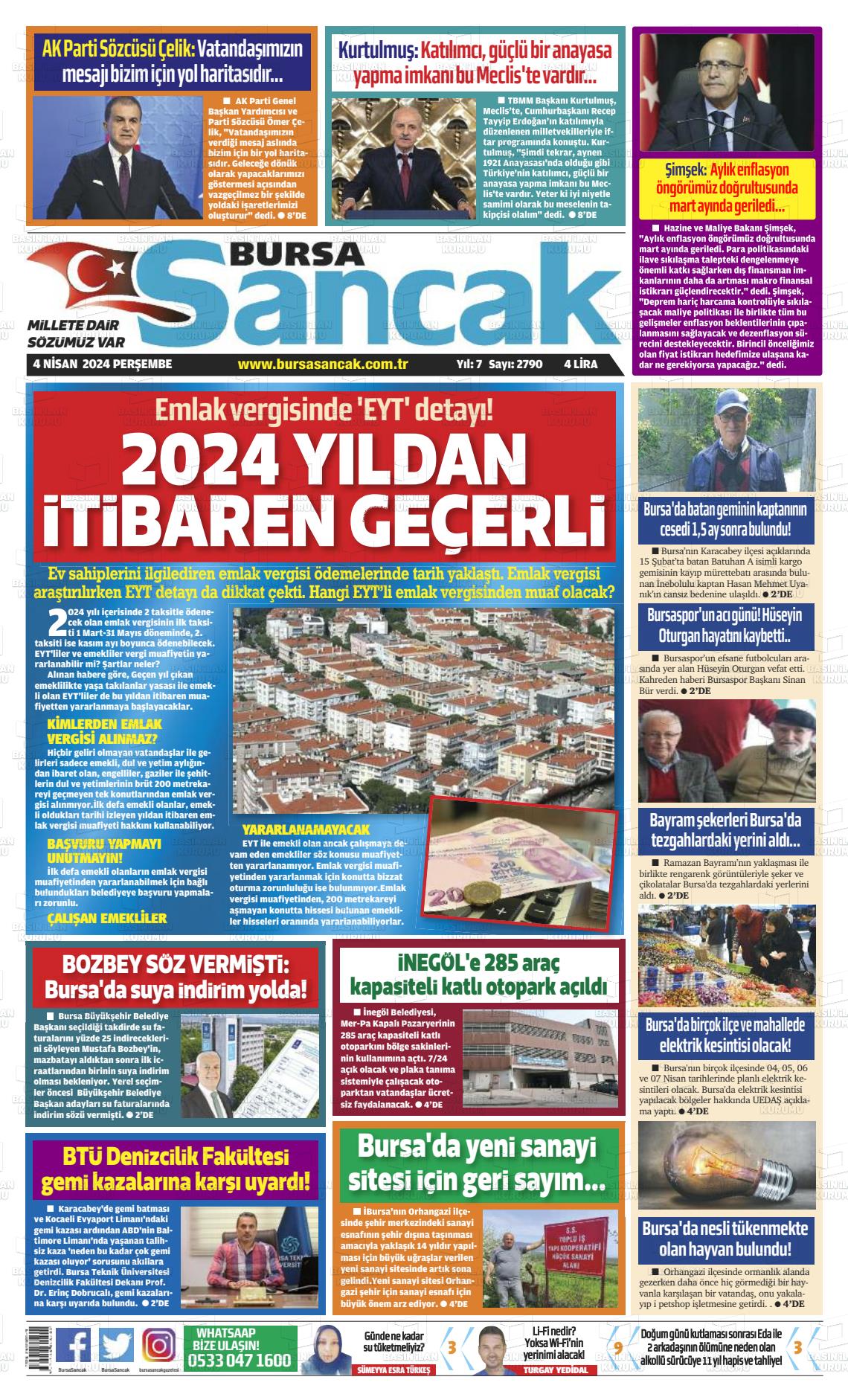 04 Nisan 2024 Bursa Sancak Gazete Manşeti