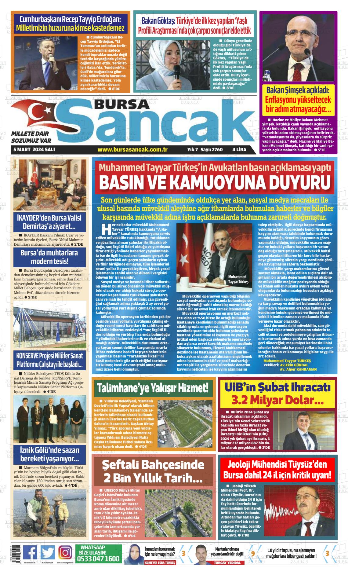 07 Mart 2024 Bursa Sancak Gazete Manşeti