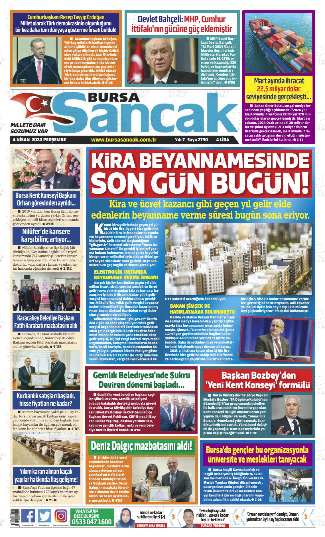 05 Nisan 2024 Bursa Sancak Gazete Manşeti