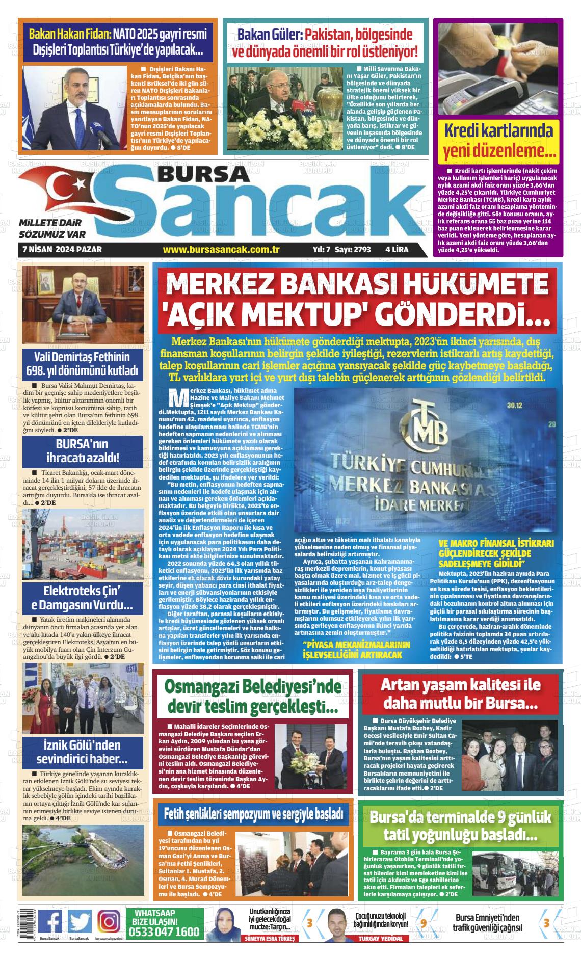 07 Nisan 2024 Bursa Sancak Gazete Manşeti