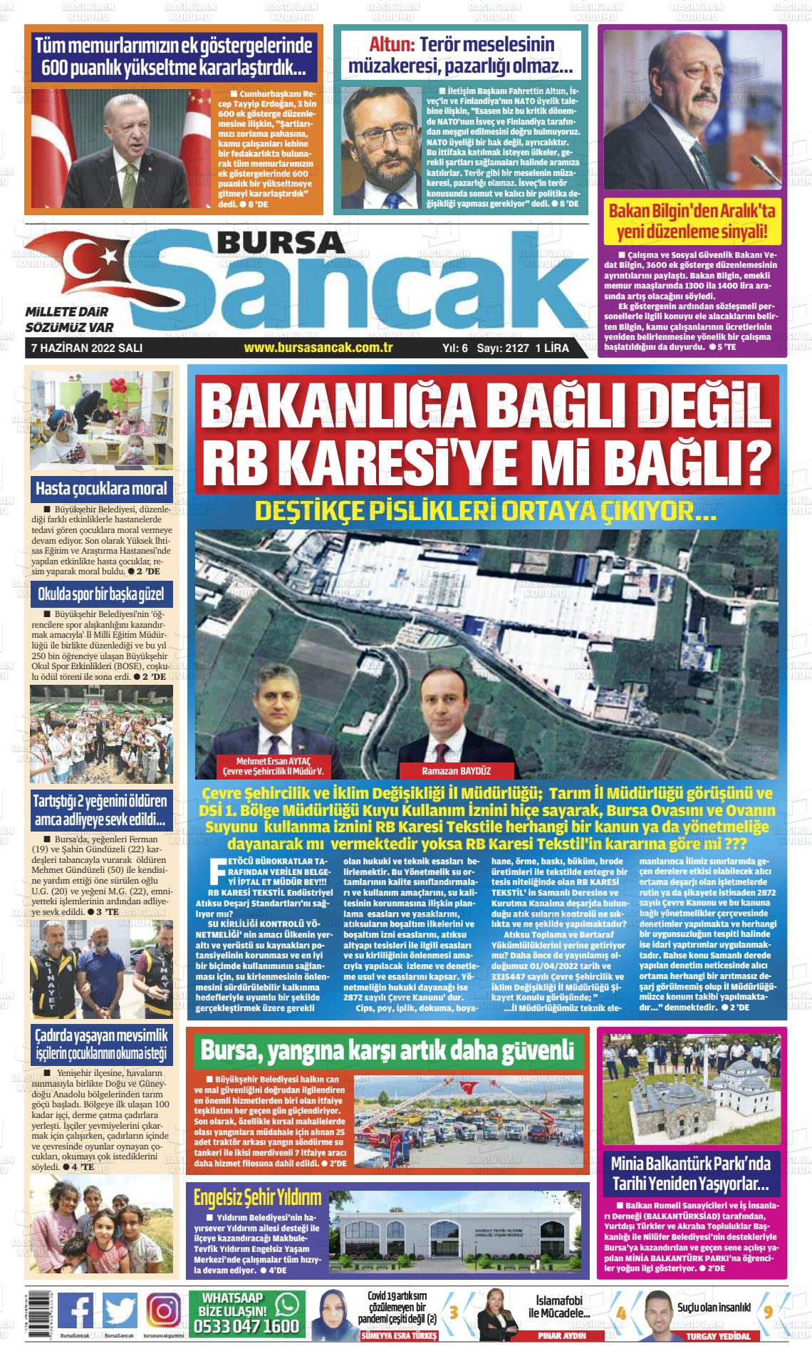 08 Haziran 2022 Bursa Sancak Gazete Manşeti