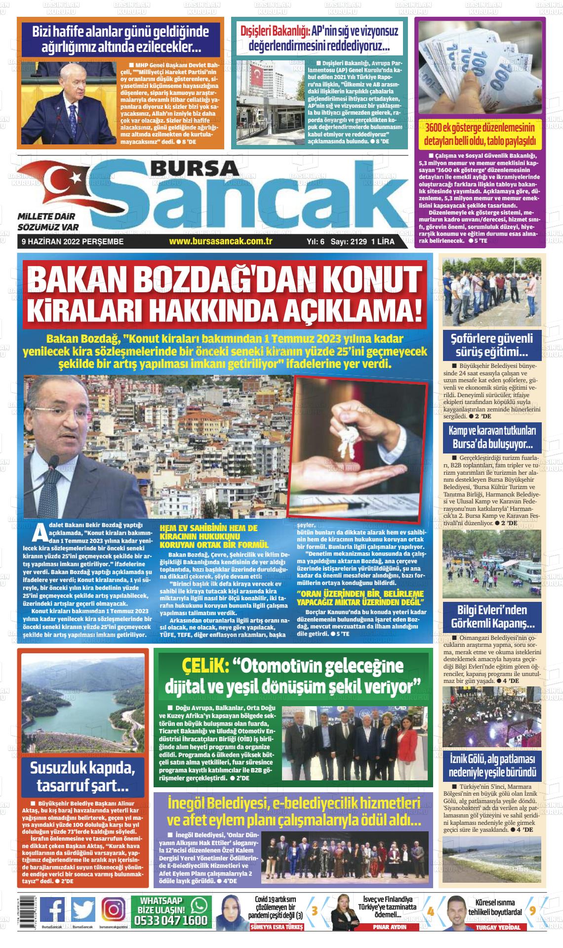 09 Haziran 2022 Bursa Sancak Gazete Manşeti