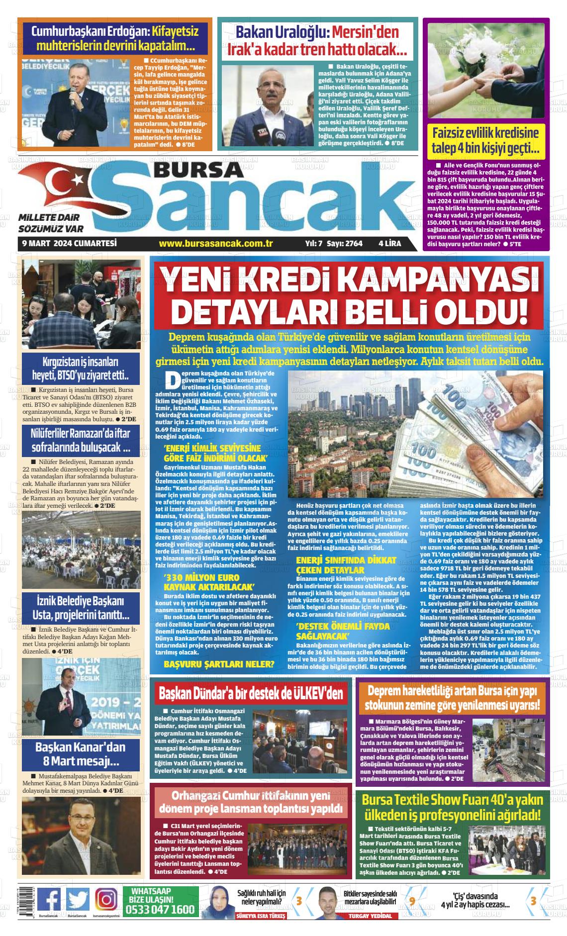 09 Mart 2024 Bursa Sancak Gazete Manşeti