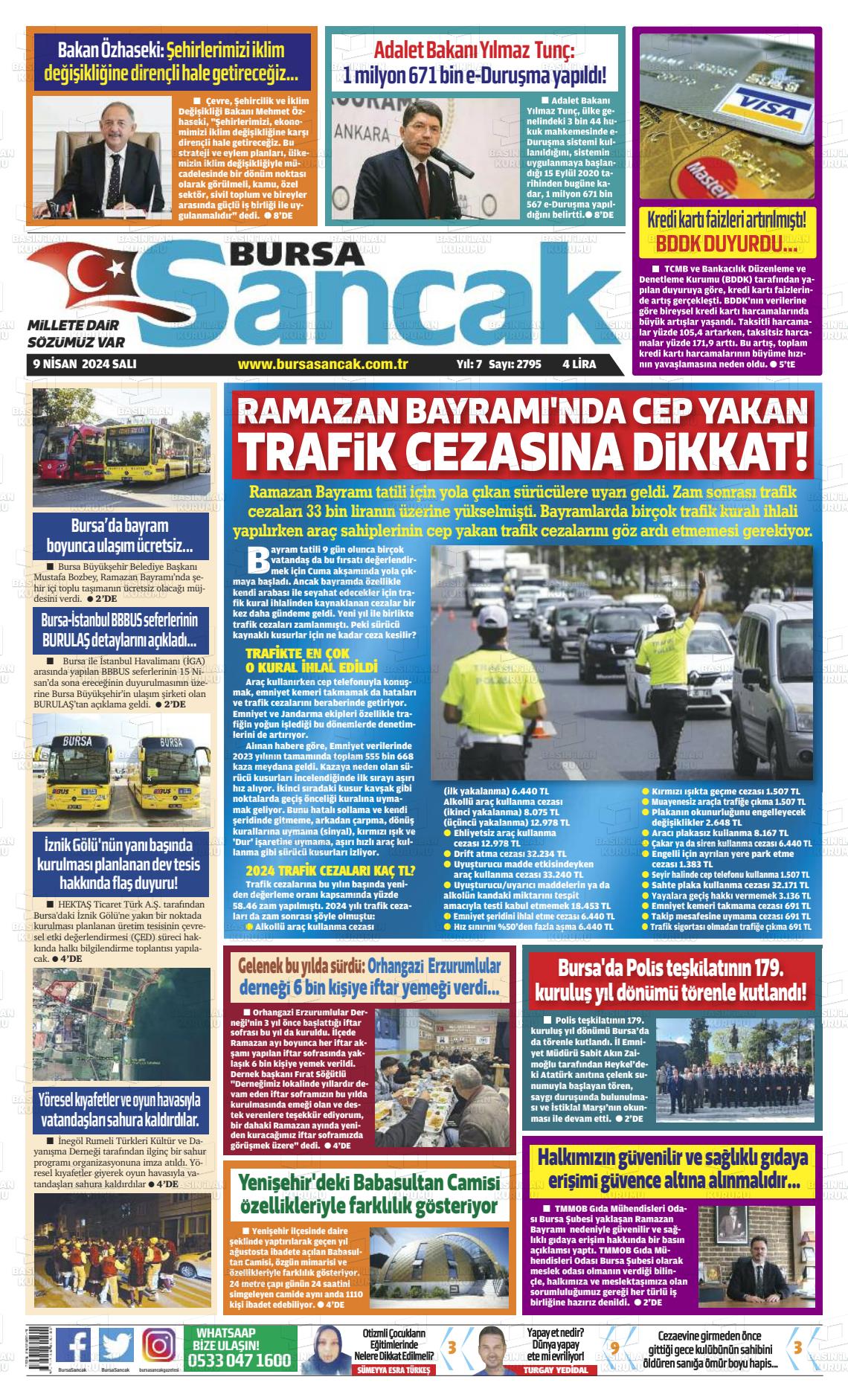 09 Nisan 2024 Bursa Sancak Gazete Manşeti