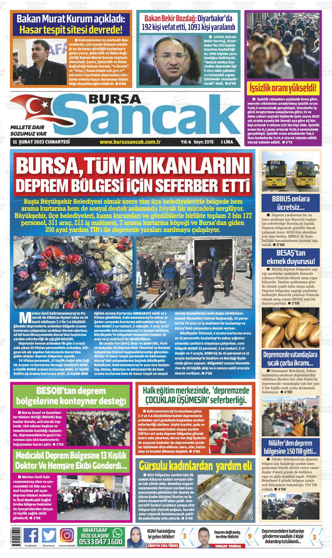 11 Şubat 2023 Bursa Sancak Gazete Manşeti