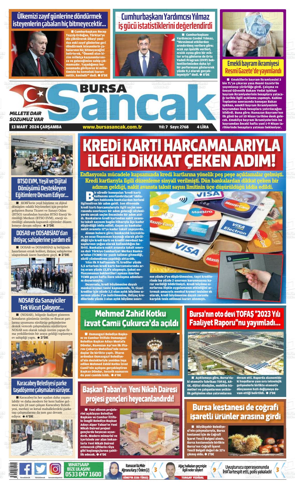 13 Mart 2024 Bursa Sancak Gazete Manşeti