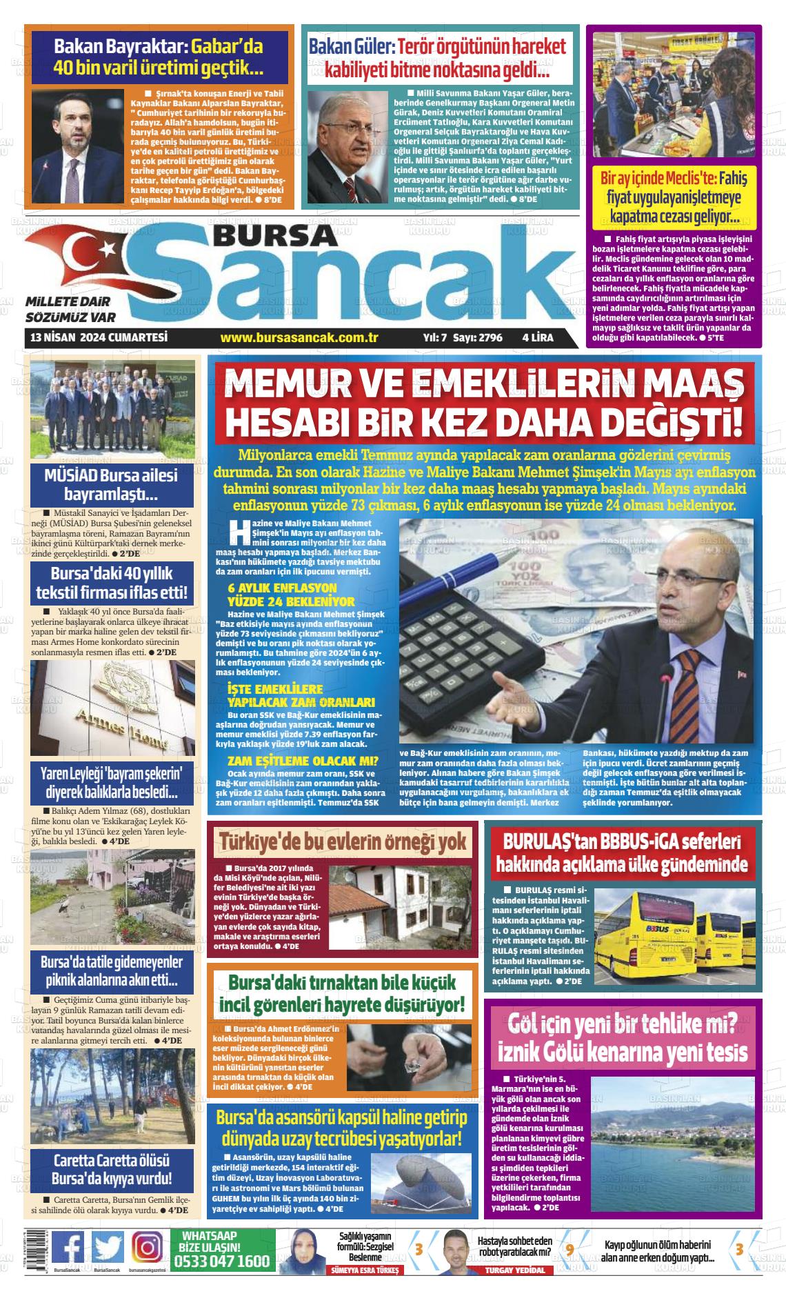 13 Nisan 2024 Bursa Sancak Gazete Manşeti