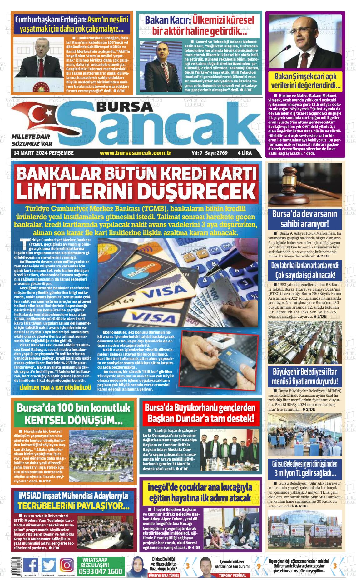 14 Mart 2024 Bursa Sancak Gazete Manşeti