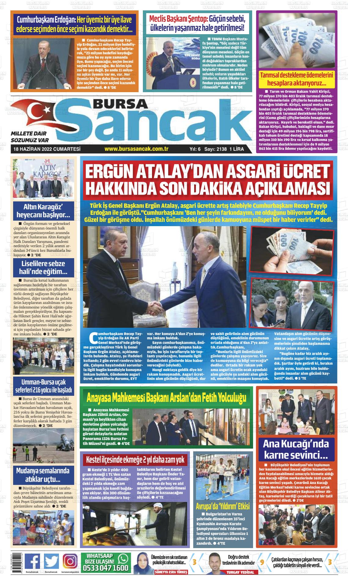 18 Haziran 2022 Bursa Sancak Gazete Manşeti