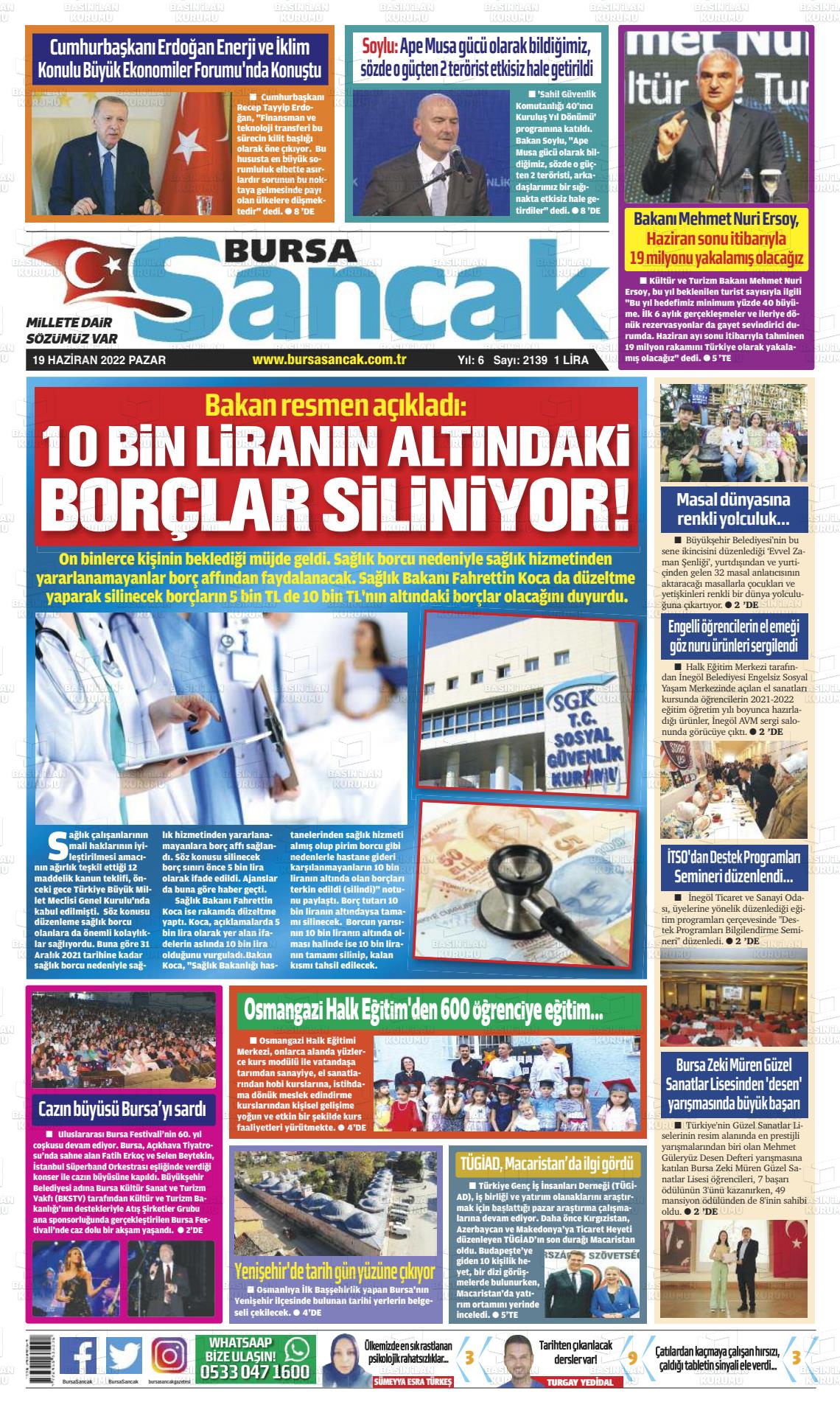 19 Haziran 2022 Bursa Sancak Gazete Manşeti