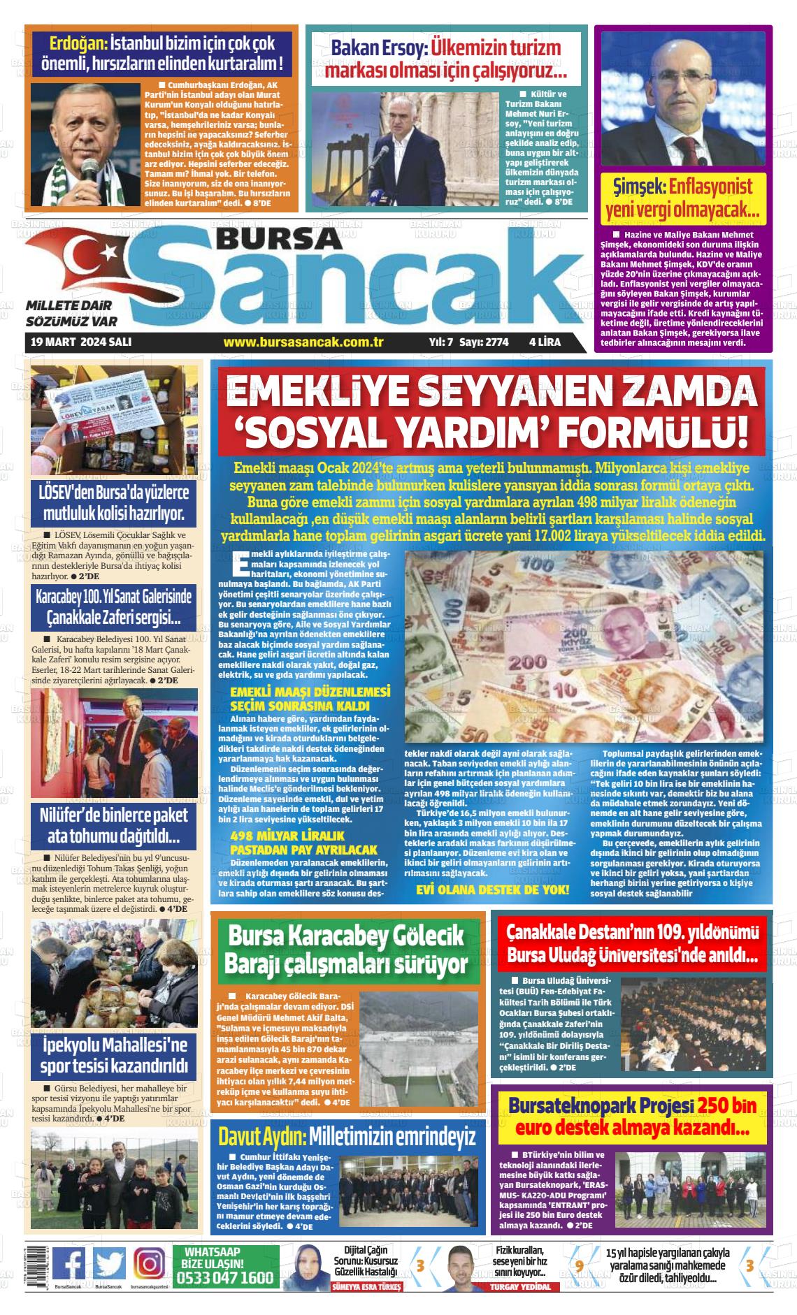 19 Mart 2024 Bursa Sancak Gazete Manşeti