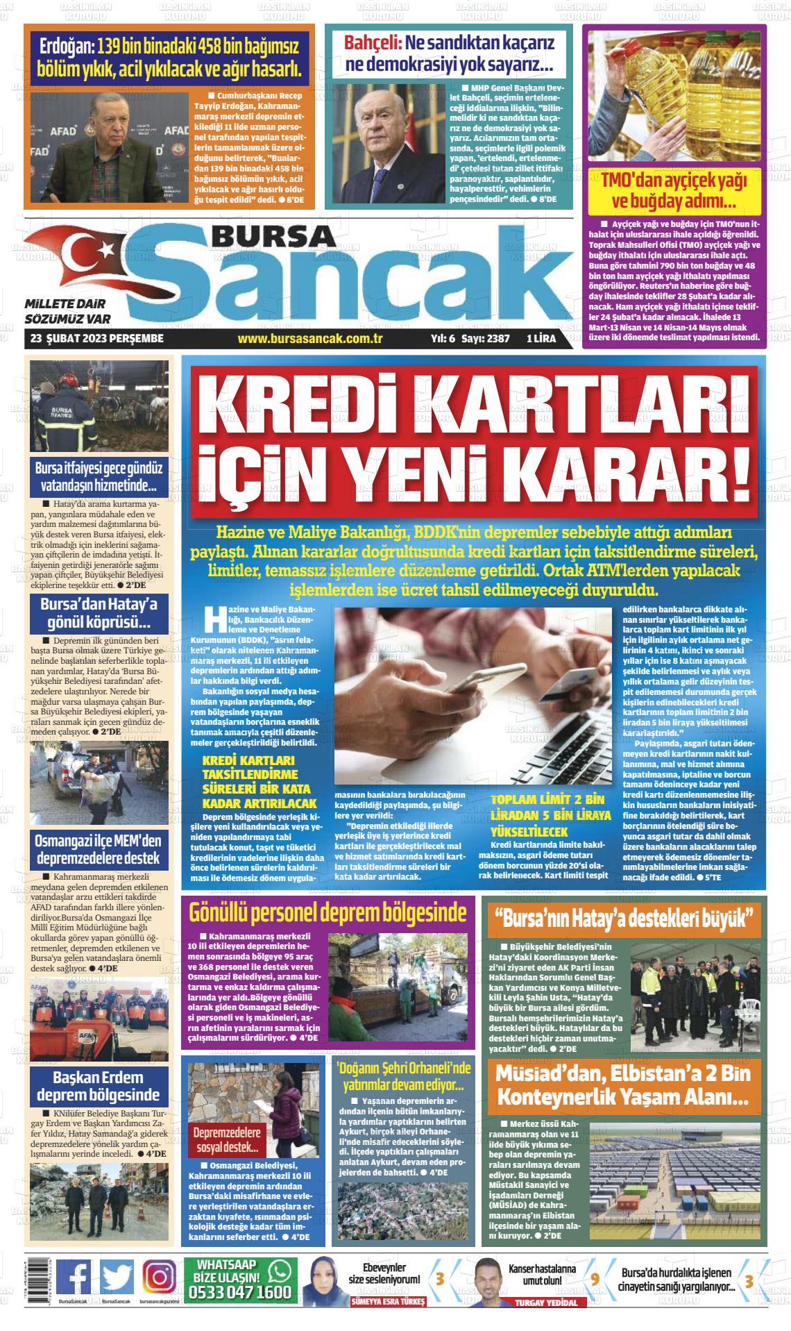 24 Şubat 2023 Bursa Sancak Gazete Manşeti