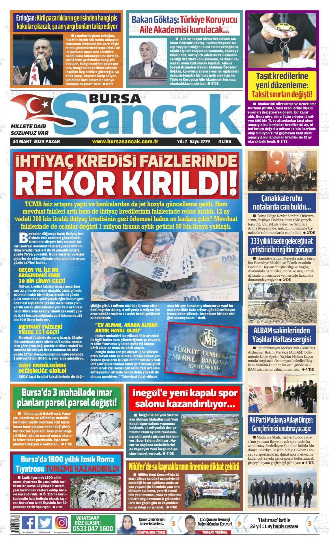 24 Mart 2024 Bursa Sancak Gazete Manşeti