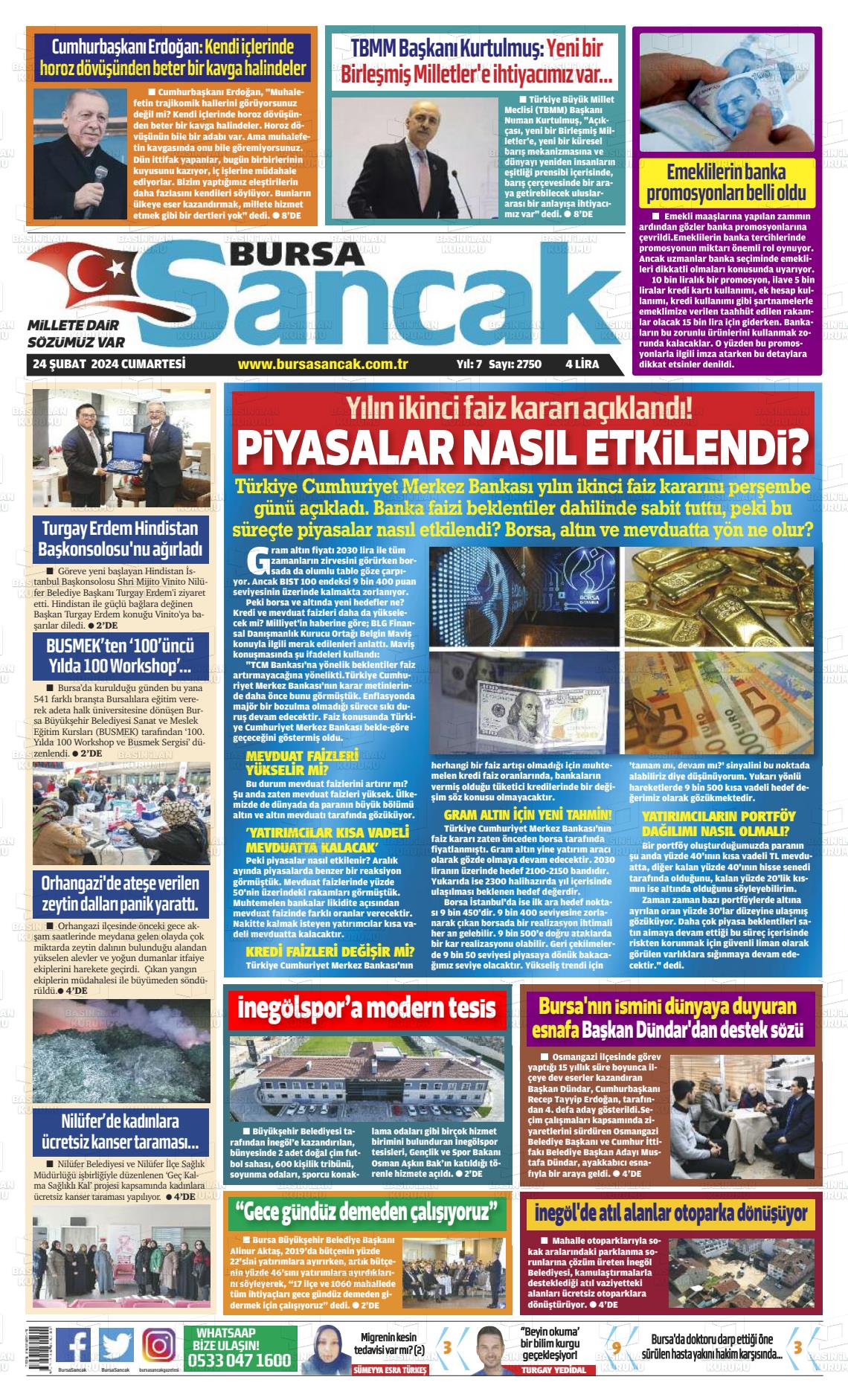 24 Şubat 2024 Bursa Sancak Gazete Manşeti