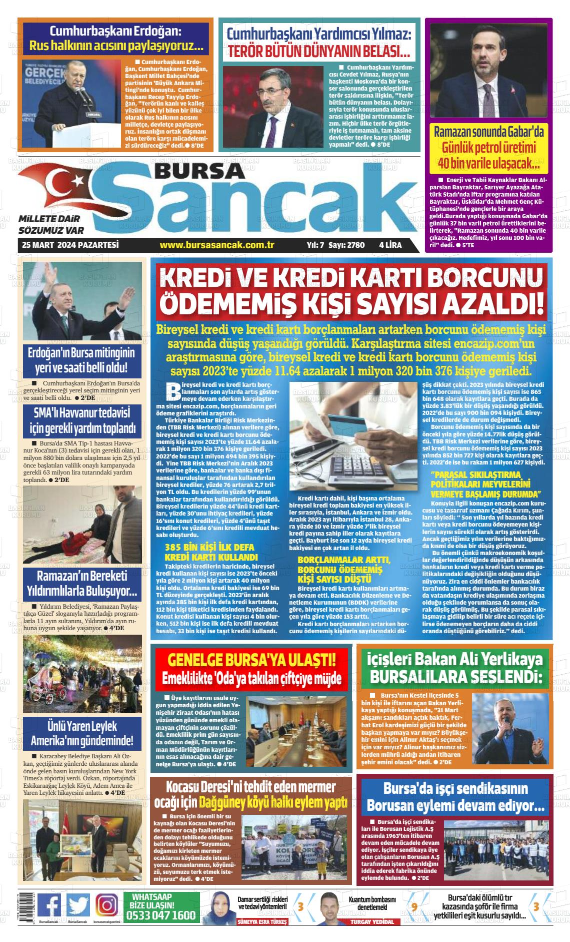 25 Mart 2024 Bursa Sancak Gazete Manşeti