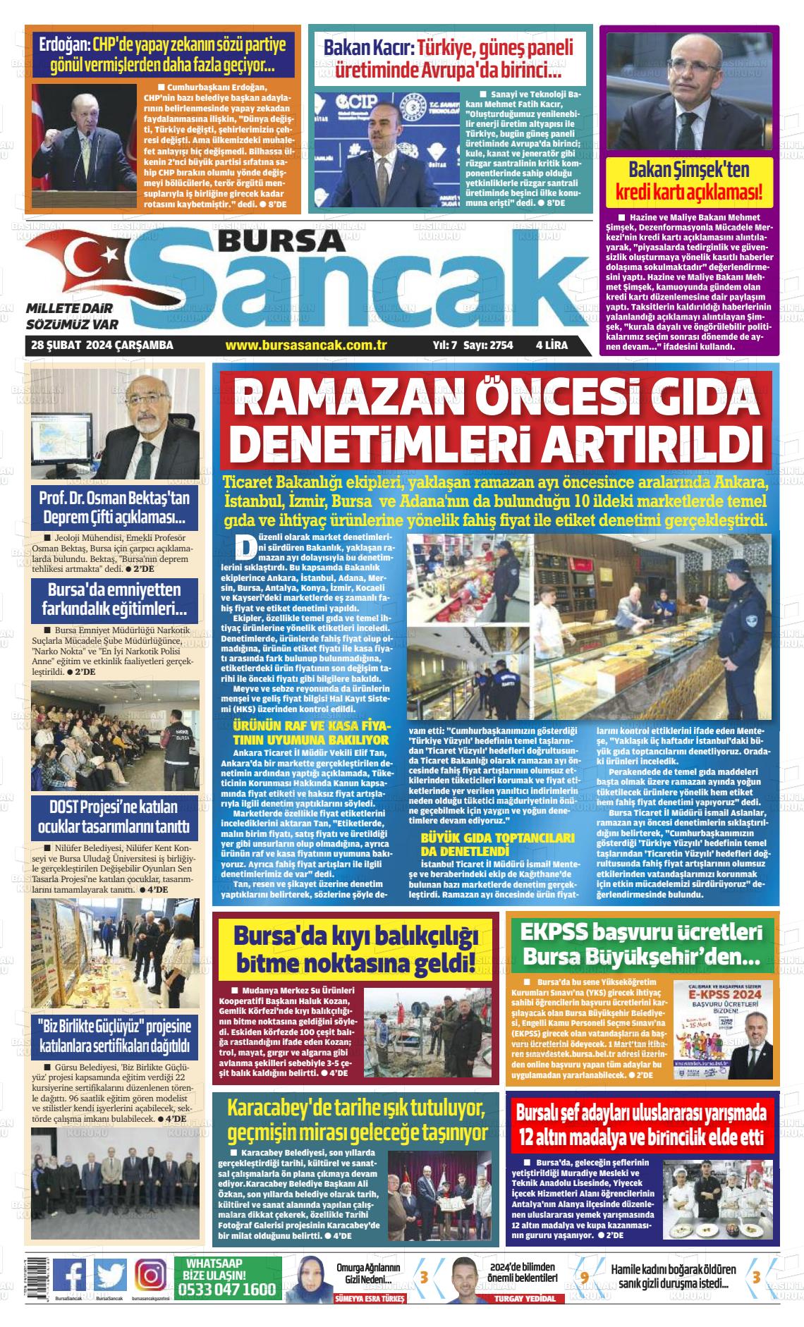 28 Şubat 2024 Bursa Sancak Gazete Manşeti