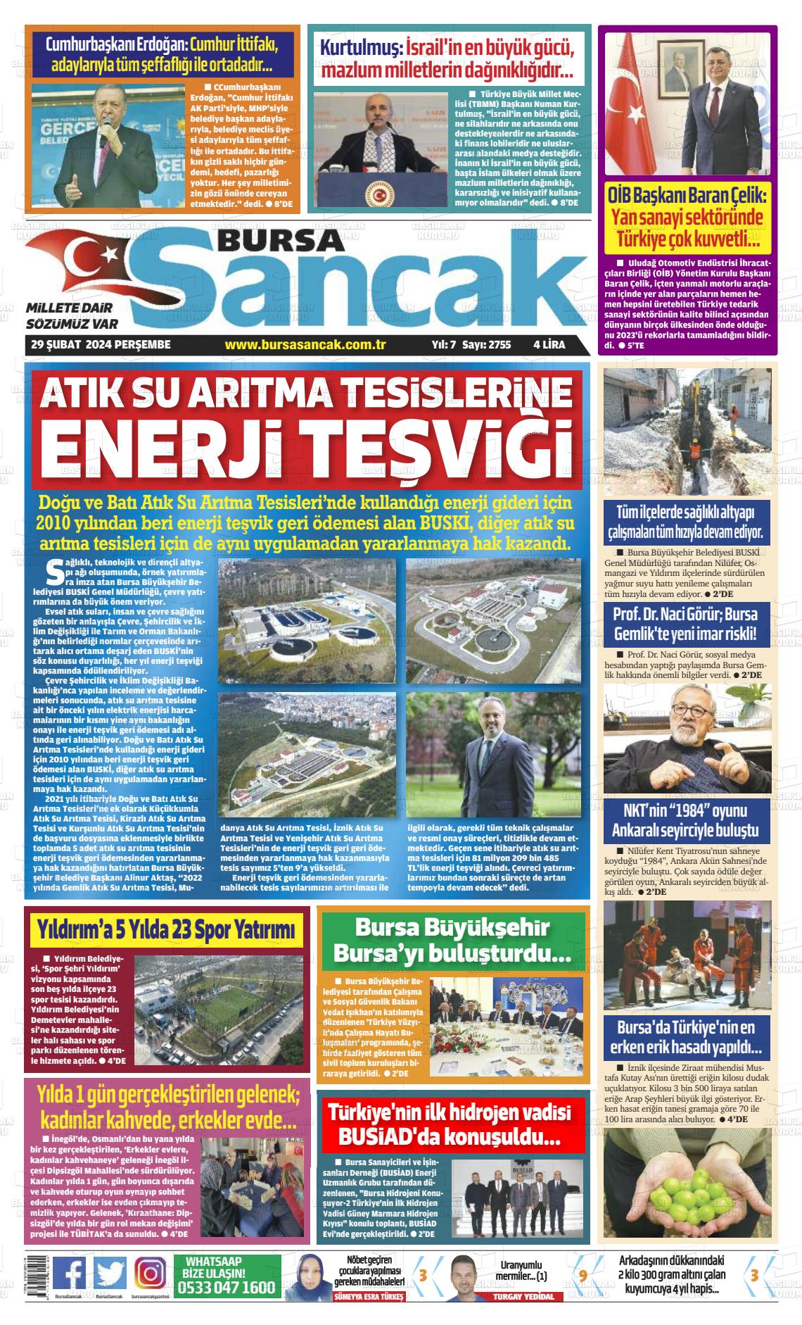 29 Şubat 2024 Bursa Sancak Gazete Manşeti