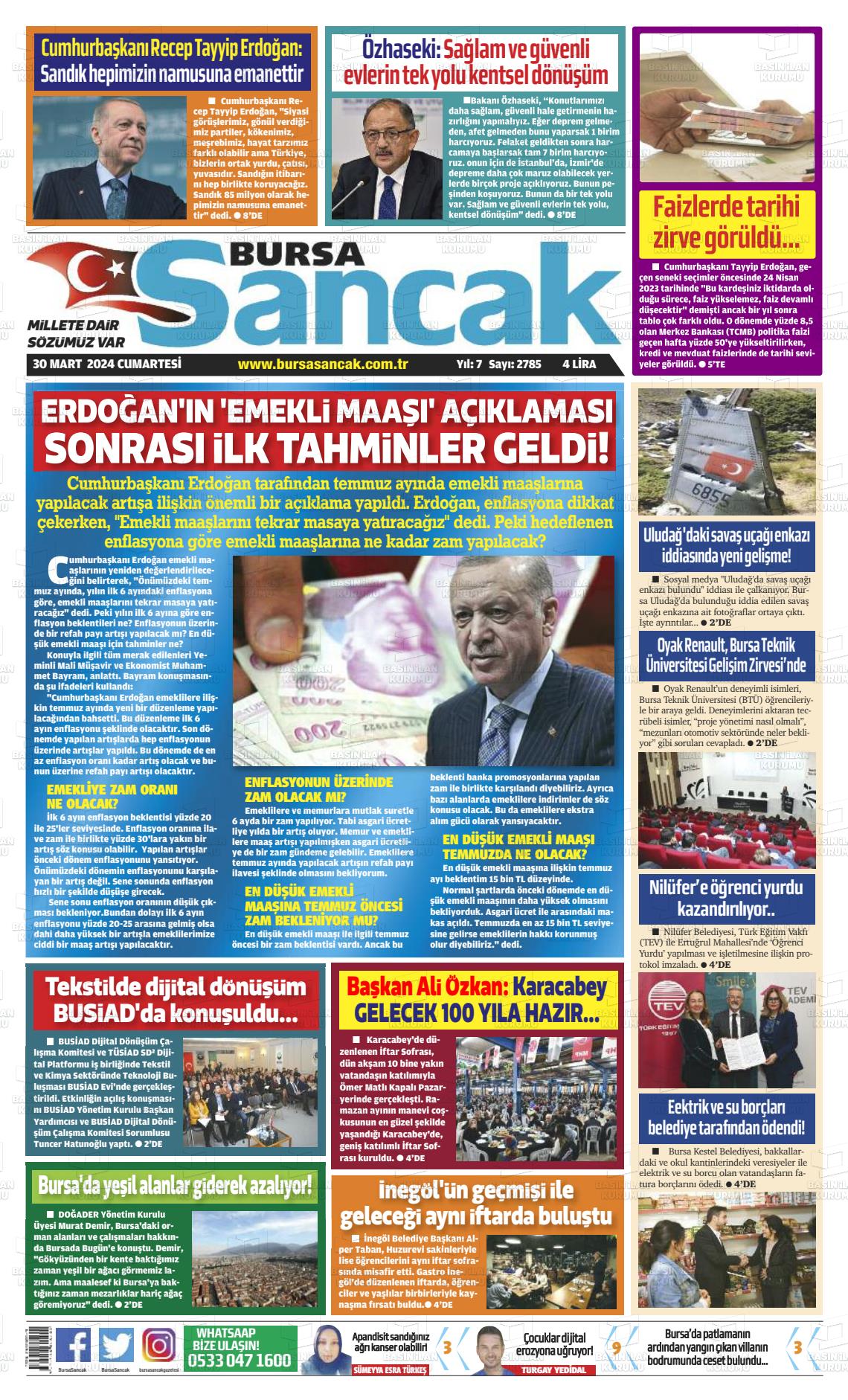 30 Mart 2024 Bursa Sancak Gazete Manşeti