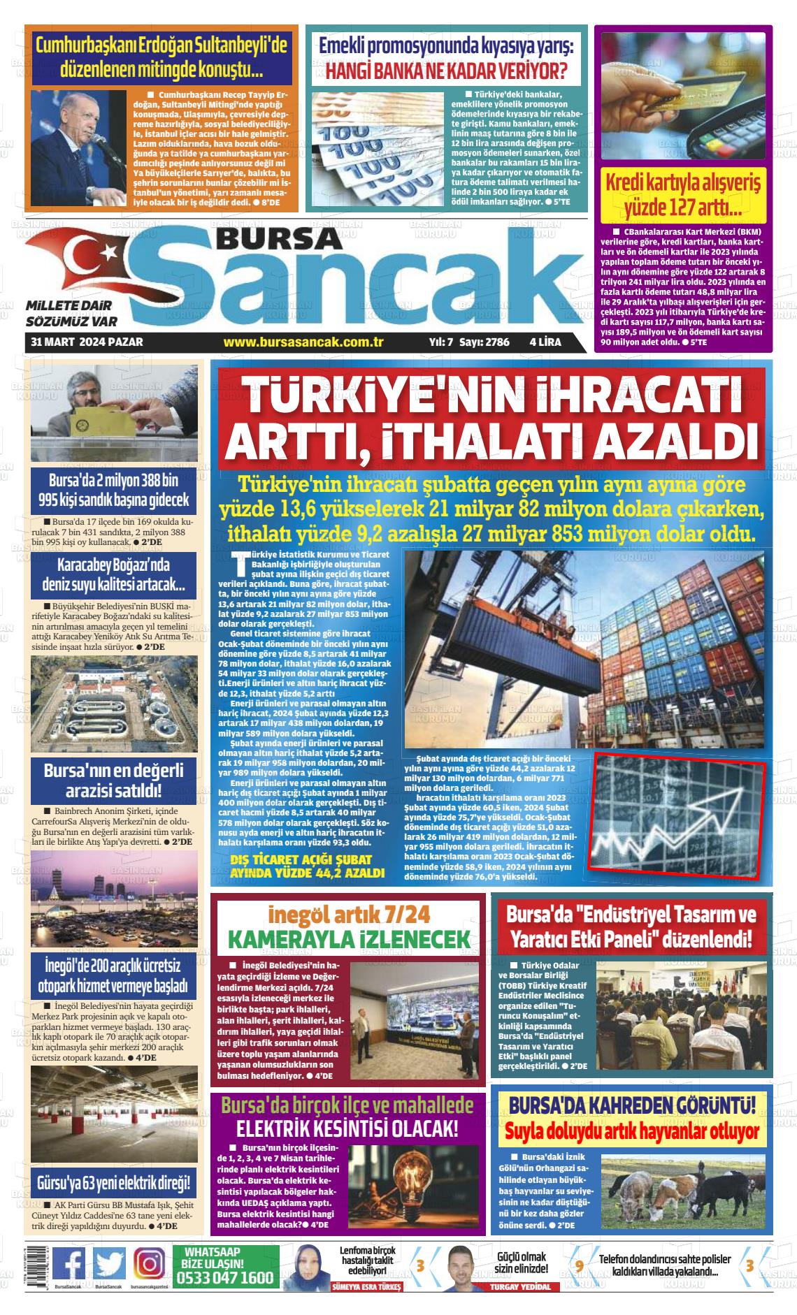 31 Mart 2024 Bursa Sancak Gazete Manşeti