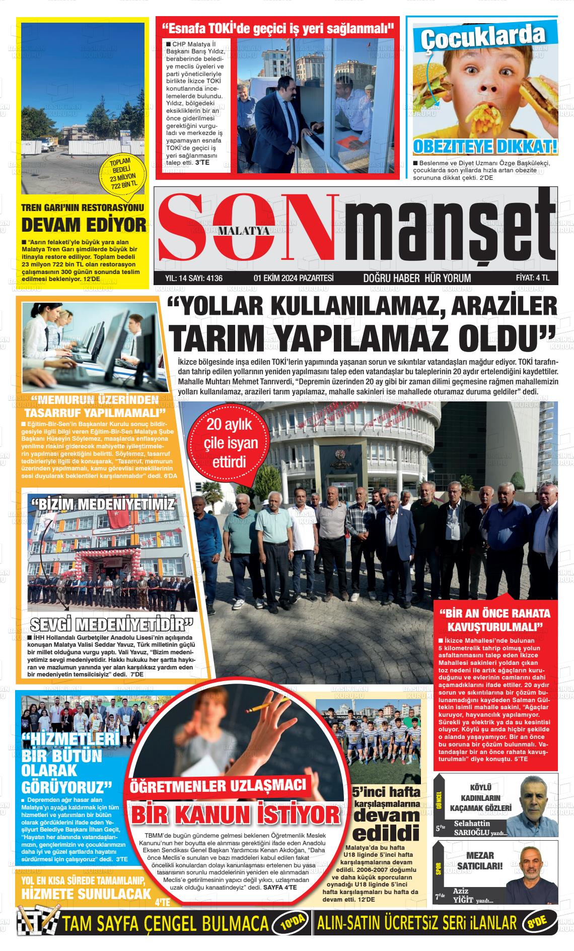 01 Ekim 2024 BUSABAH Malatya Gazete Manşeti